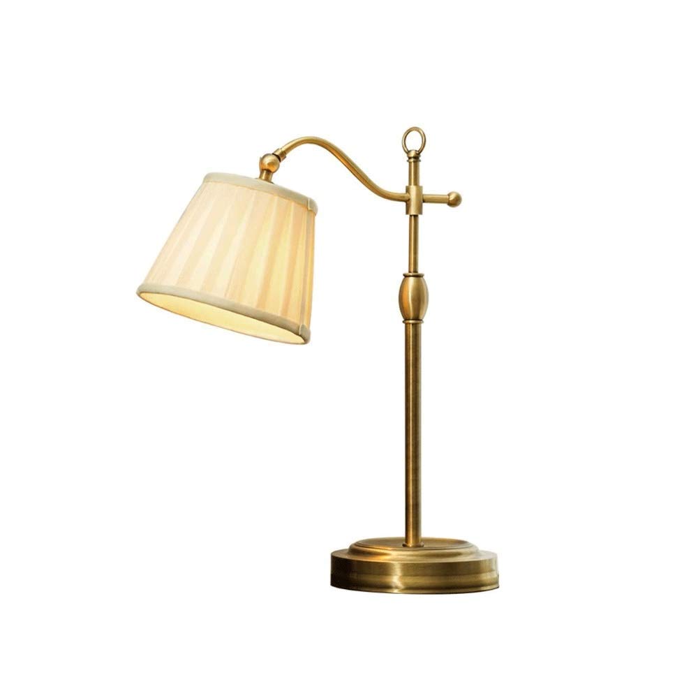 Decorative Table Lamp - Warm White Full Copper Eye Protection Night Light with Pleated Shade for Bedroom, Living Room, and Office Use