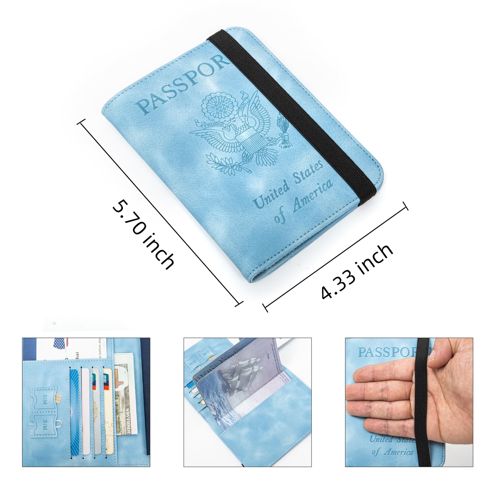 Premium RFID Blocking Passport Holder & Travel Wallet - Secure Leather Cover for Men & Women - Light Blue - Ideal for Airports, Business Trips & International Travel
