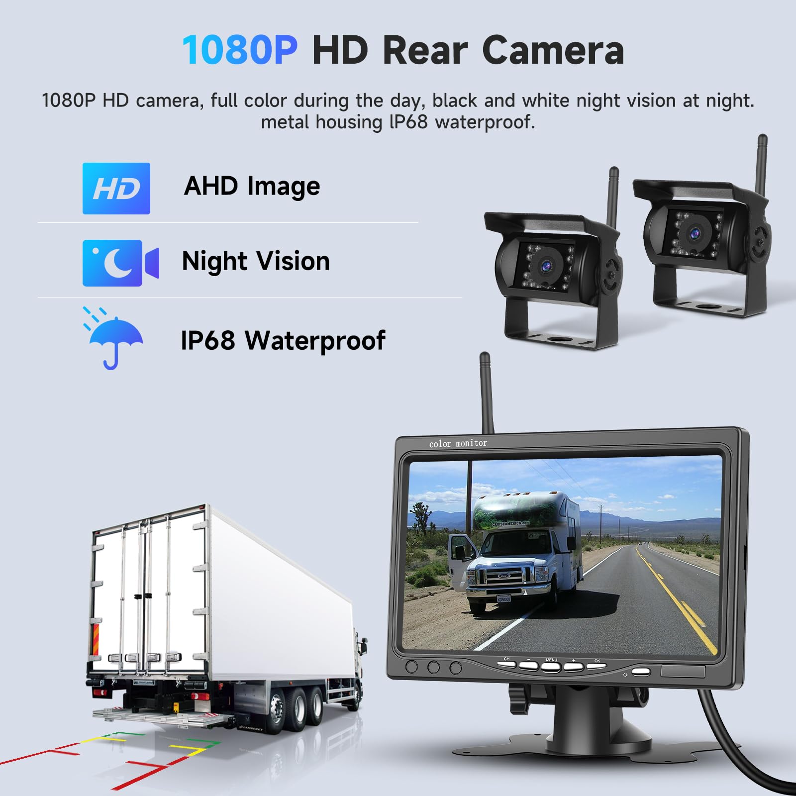 Wireless HD 1080P Rear View Camera Kit with 7