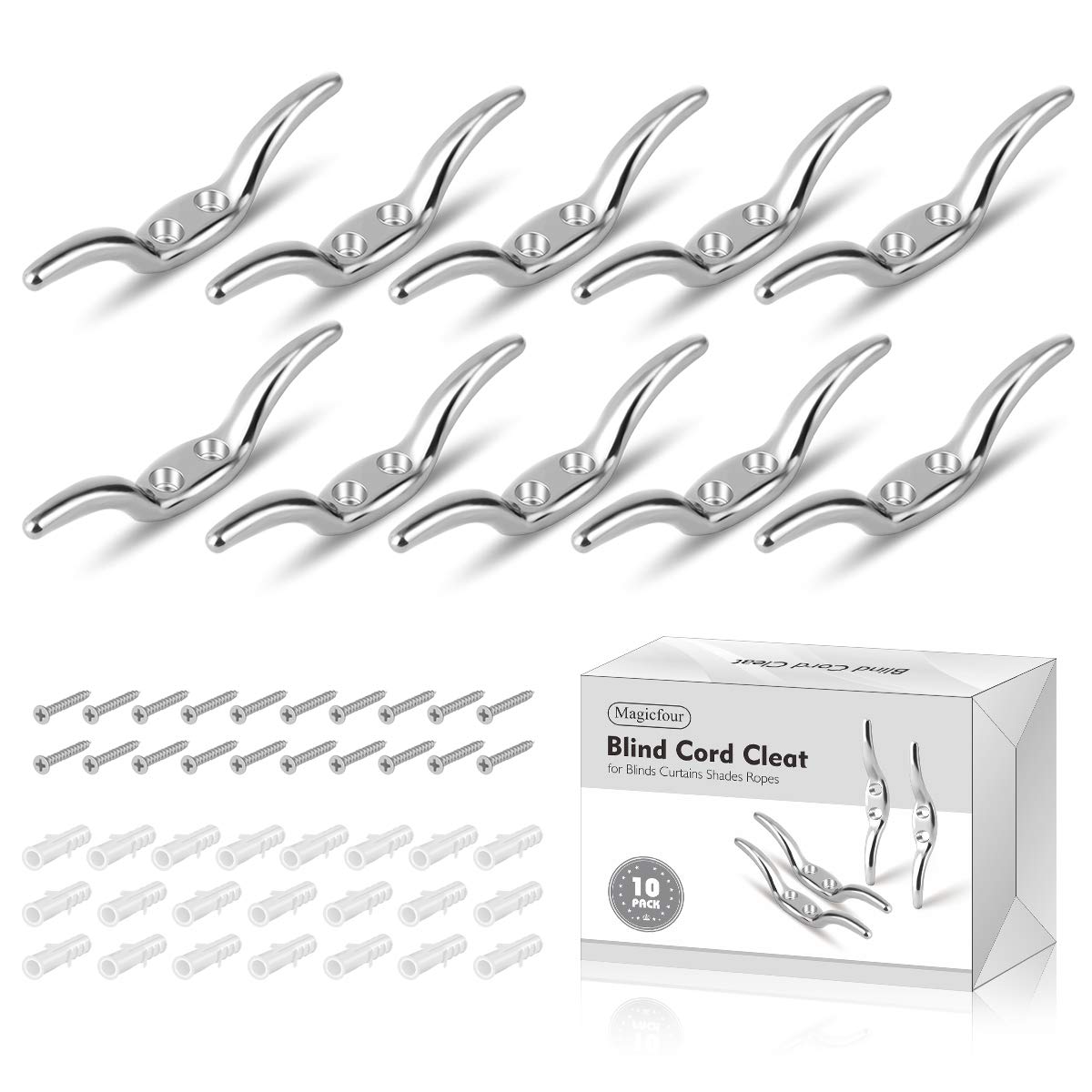 Magicfour Baby Safety Cord Cleats - 10 Pack Zinc Alloy Blind Hook Winders with Screws for Roman Shades, Sun Shades & Curtain Ropes | Secure Window Treatment Accessories for Childproof Homes & Daycare Centers