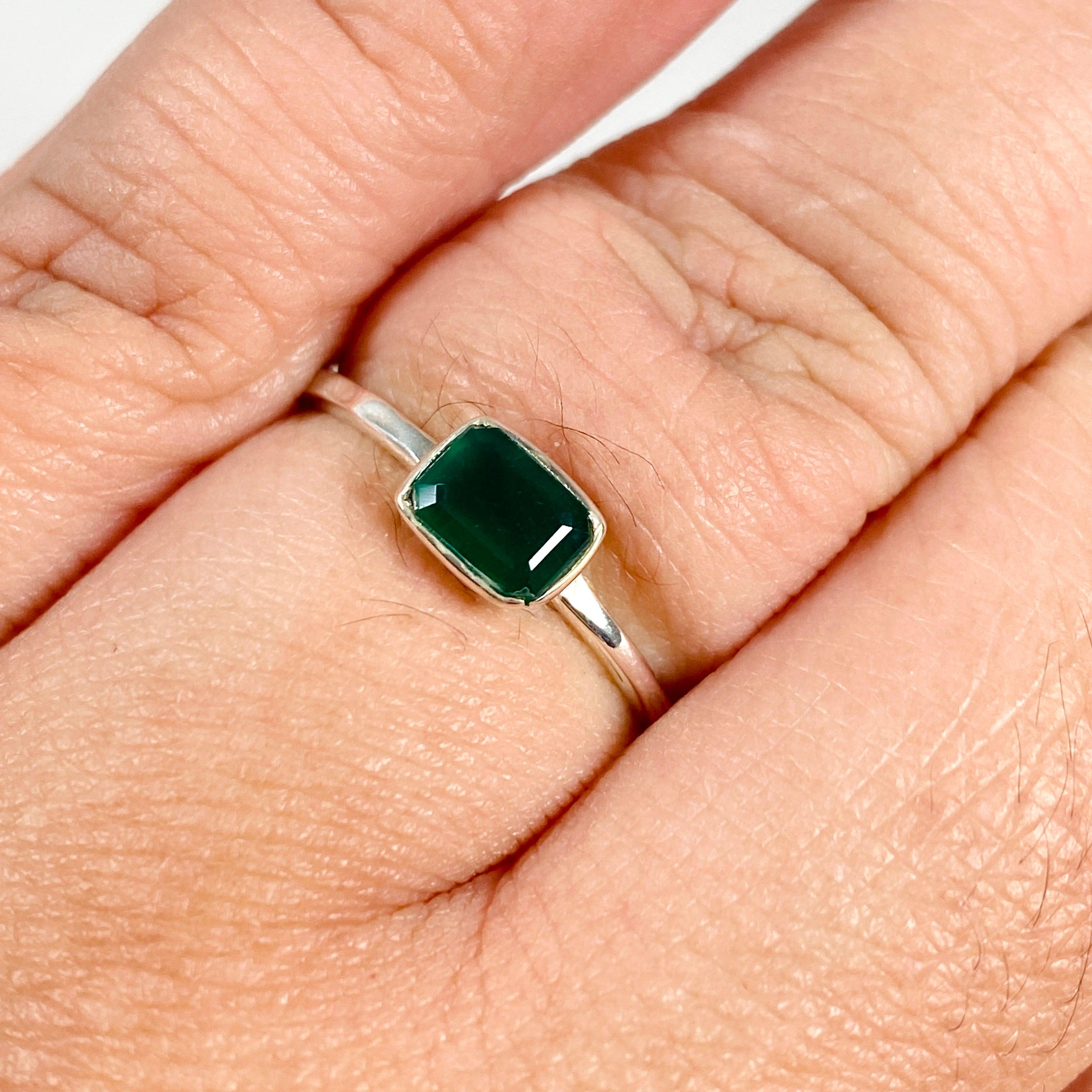 Green Onyx Rectangular Faceted Fine Band Ring R3793 GO - Elegant Sterling Silver Jewelry for Women, Perfect for Weddings, Parties & Everyday Wear