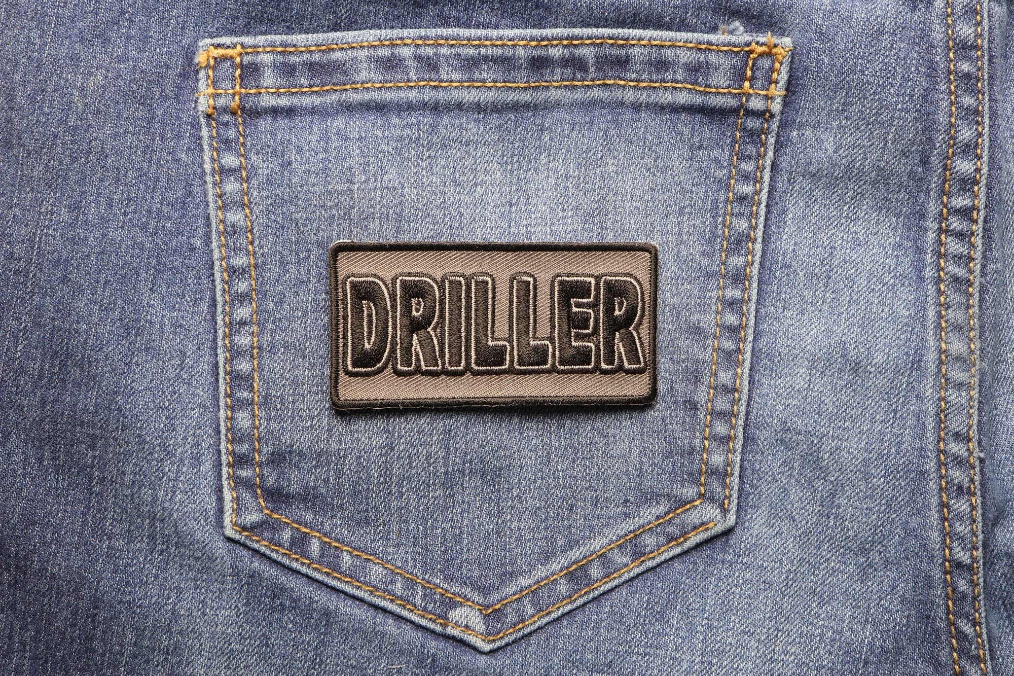 Driller Patch - 3x1.5 Inch Iron On Embroidered Patch for Jackets, Hats & Backpacks - DIY Sewing & Clothing Repair Accessories