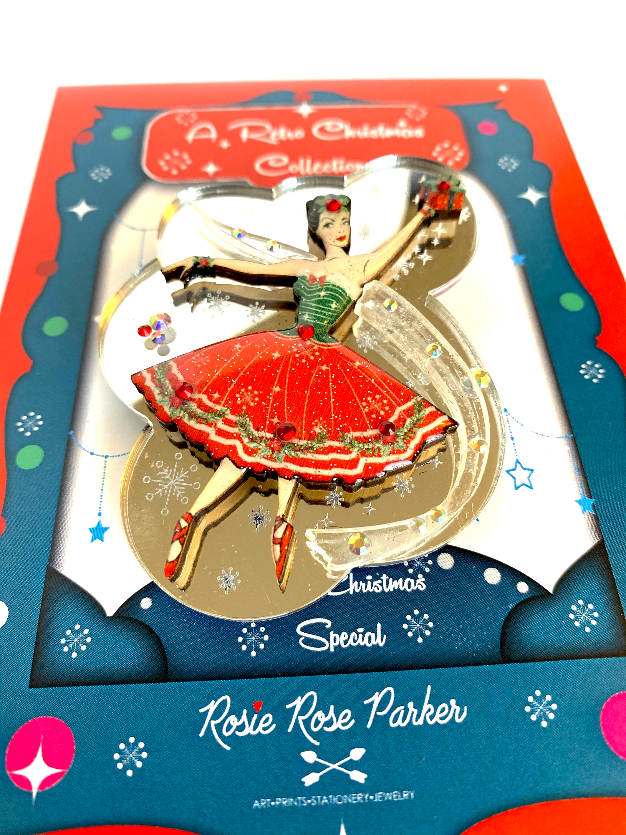 Elegant Ballerina Christmas Brooch by Rosie Rose Parker - Perfect for Holiday Gifts, Festive Attire & Christmas Tree Decorations