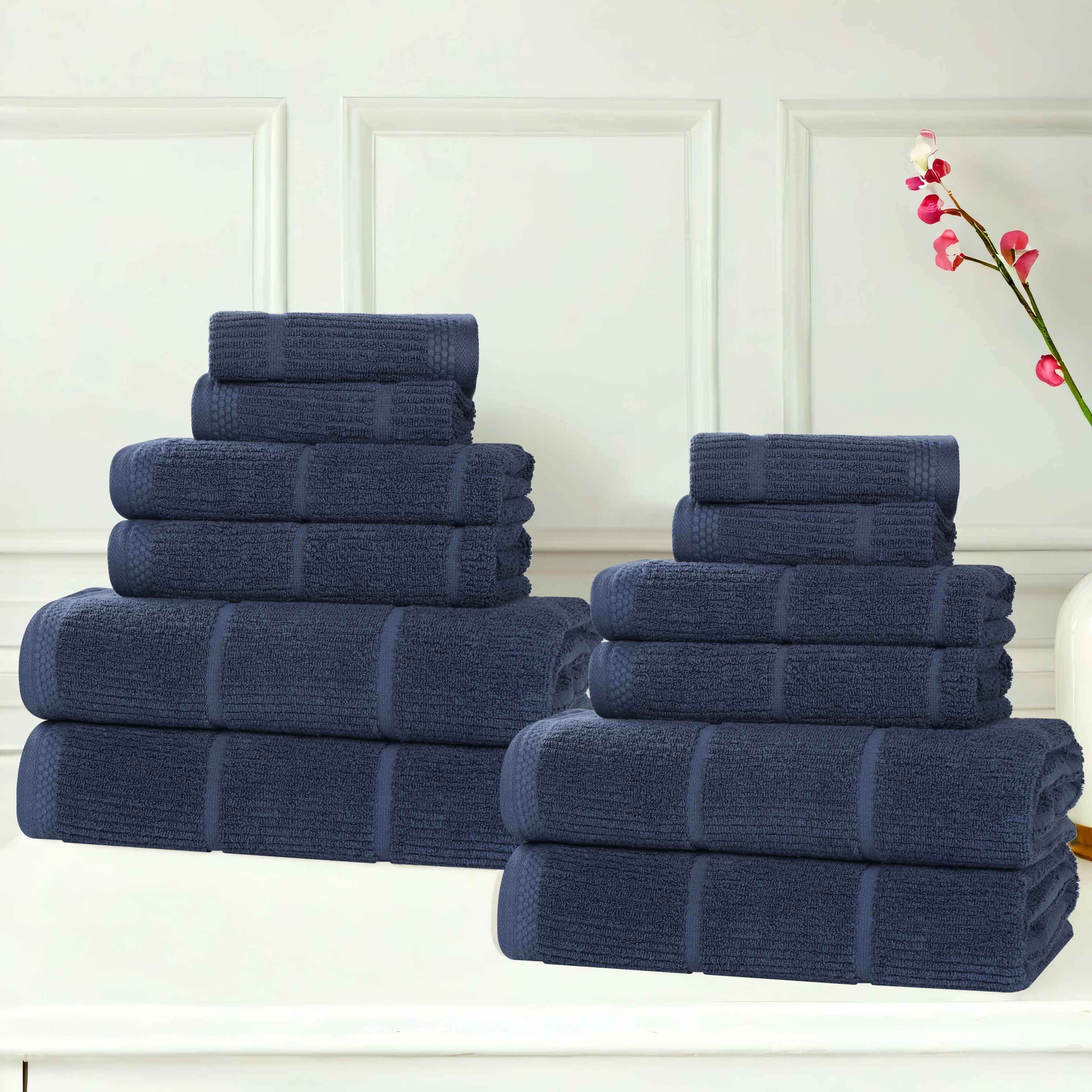 Milo Smart Twist Cotton Solid Ribbed Design 12-Piece Towel Set - Ultra Soft & Absorbent Bath Towels for Spa, Gym & Luxury Home Use