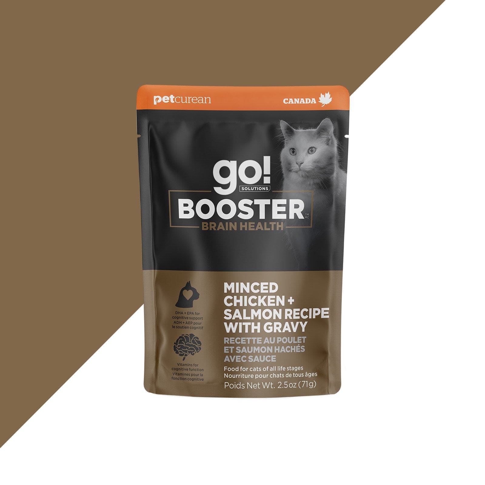 Go! Solutions Booster Brain Health Minced Chicken & Salmon Wet Cat Food with Gravy - Supports Cognitive Function & Healthy Skin for Adult Cats - Perfect for Picky Eaters & Mealtime Enrichment