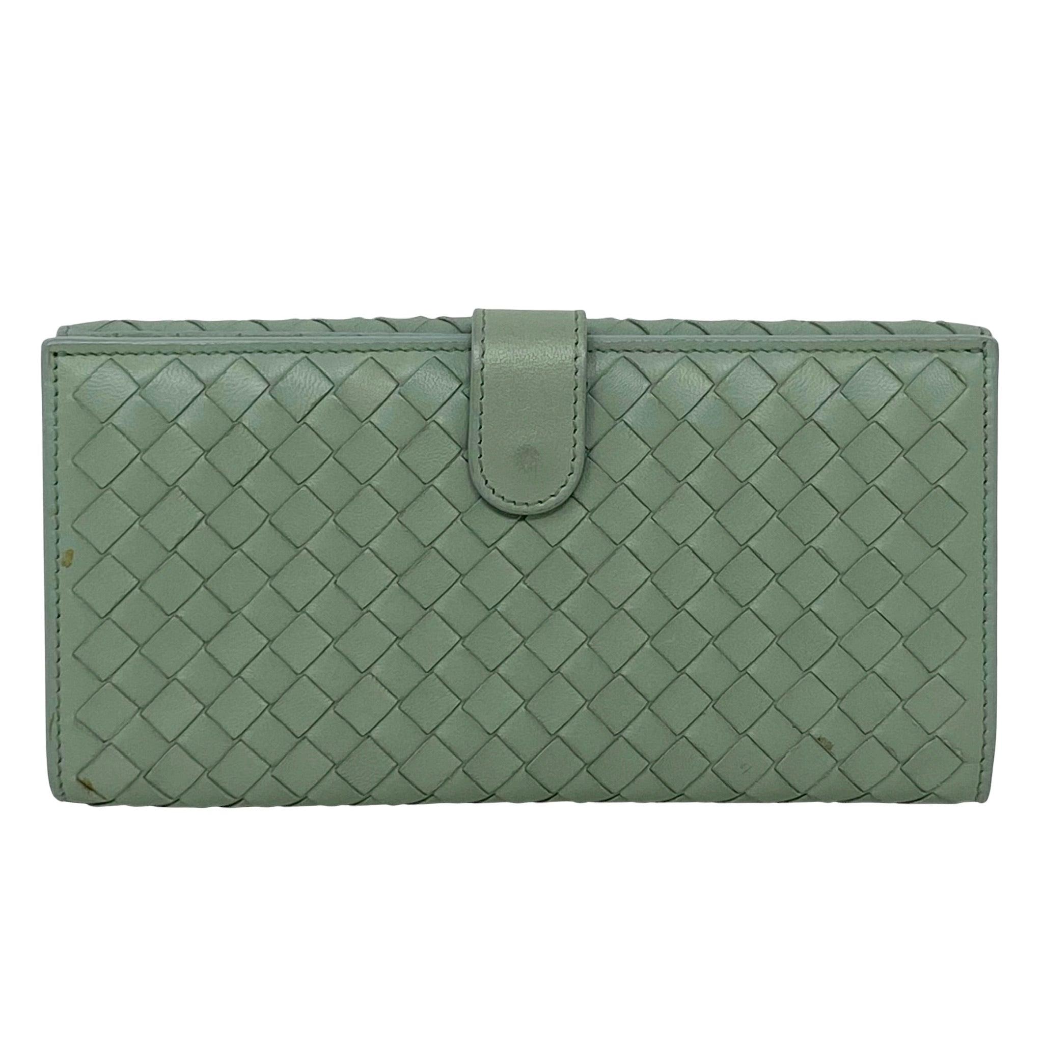 Bottega Veneta Green Nappa Intrecciato Long Leather Wallet for Women - Luxury Slim Card Holder & Cash Organizer - Perfect for Everyday Use and Travel