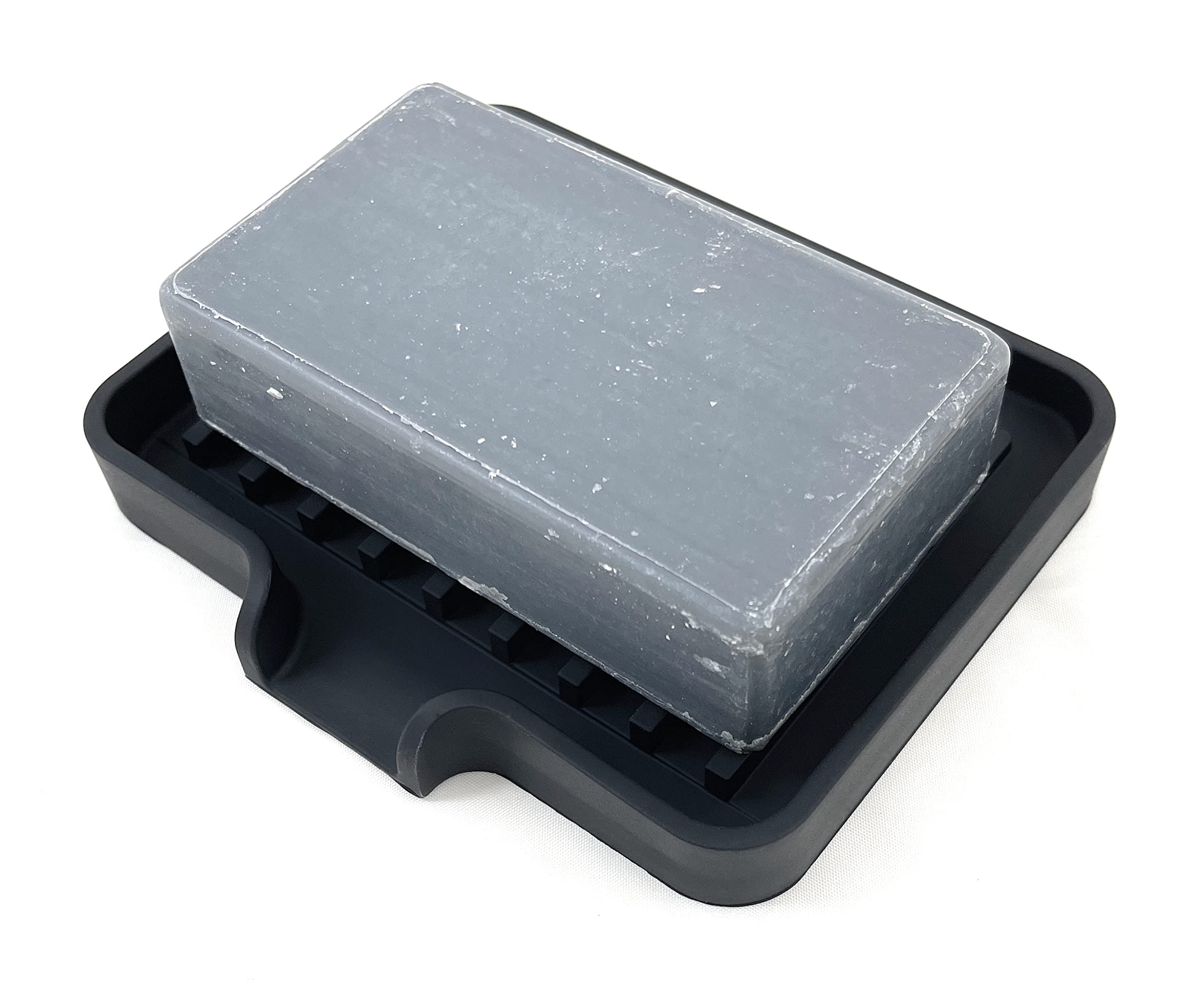 Happitasa 2-Pack Silicone Soap Dish Tray with Drain Chute & Sponge Holder - Non-Slip Bathroom & Kitchen Sink Organizer (Black, 5.2