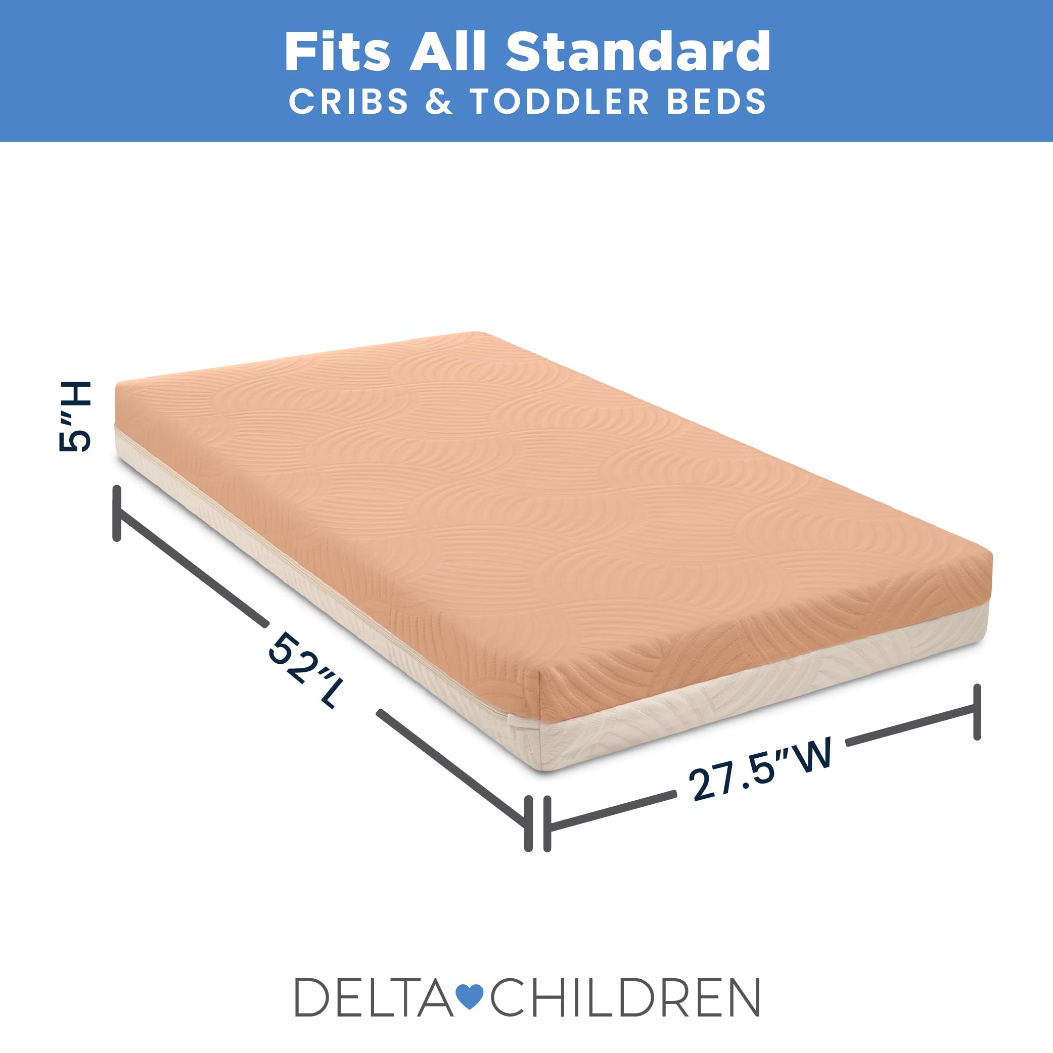 **Delta Children Summer Breeze Breathable Baby Crib & Toddler Mattress - Cloud Core, Waterproof & Machine Washable Cover - GREENGUARD Gold Certified, Sustainably Sourced (Apricot/White) - Perfect for Nursery, Daycare & Travel**