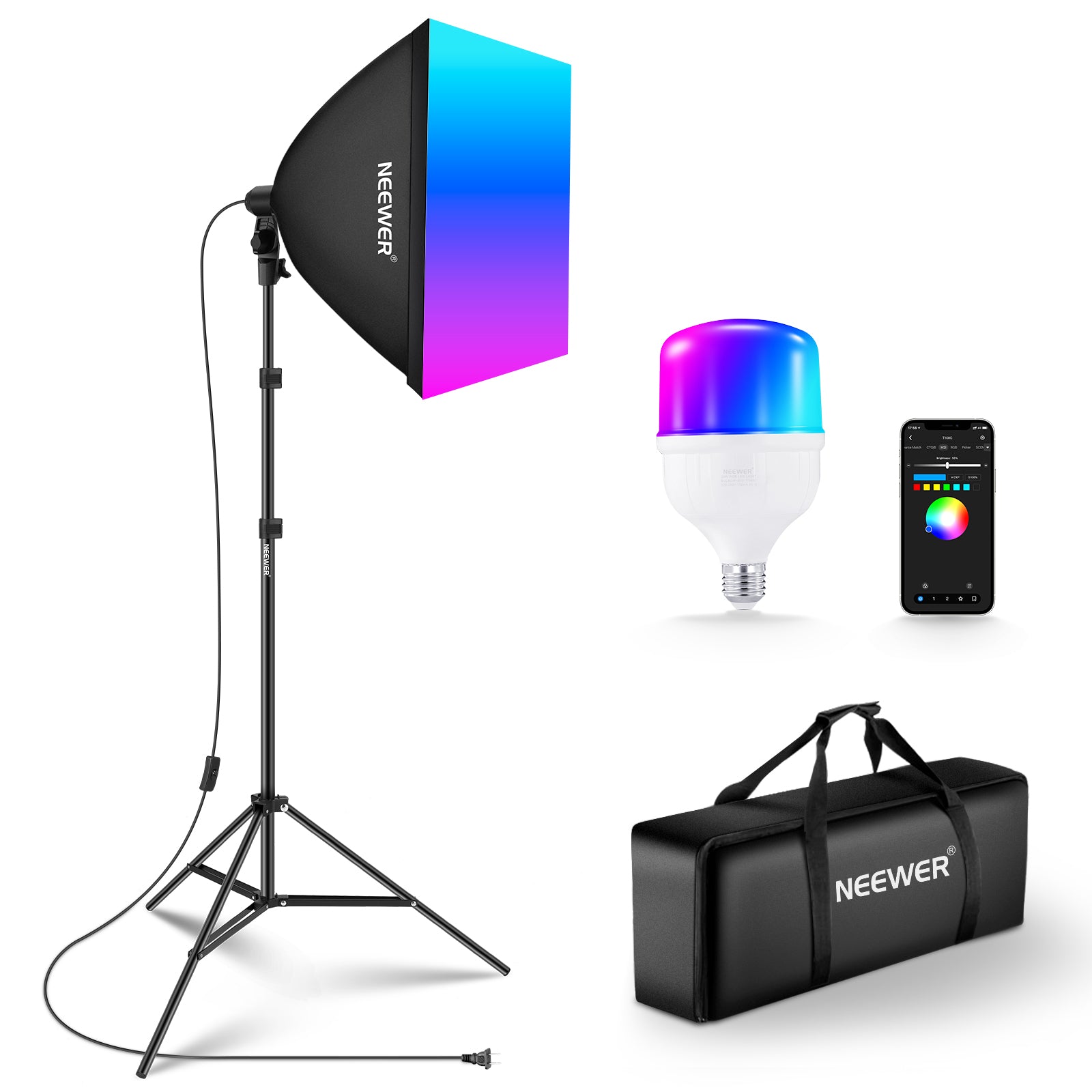 NEEWER NK800 24x24/60x60cm RGB LED Softbox Lighting Kit with App Control for Photography, YouTube Videos & Live Streaming