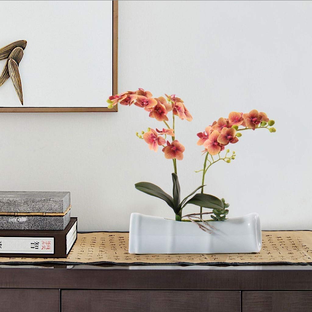 Real Touch Silk Orchid Bonsai Artificial Flowers - Phalaenopsis Fake Flowers in Imitation Porcelain Pots for Home & Office Decor | Perfect for Living Room, Wedding Centerpieces & Gift Ideas