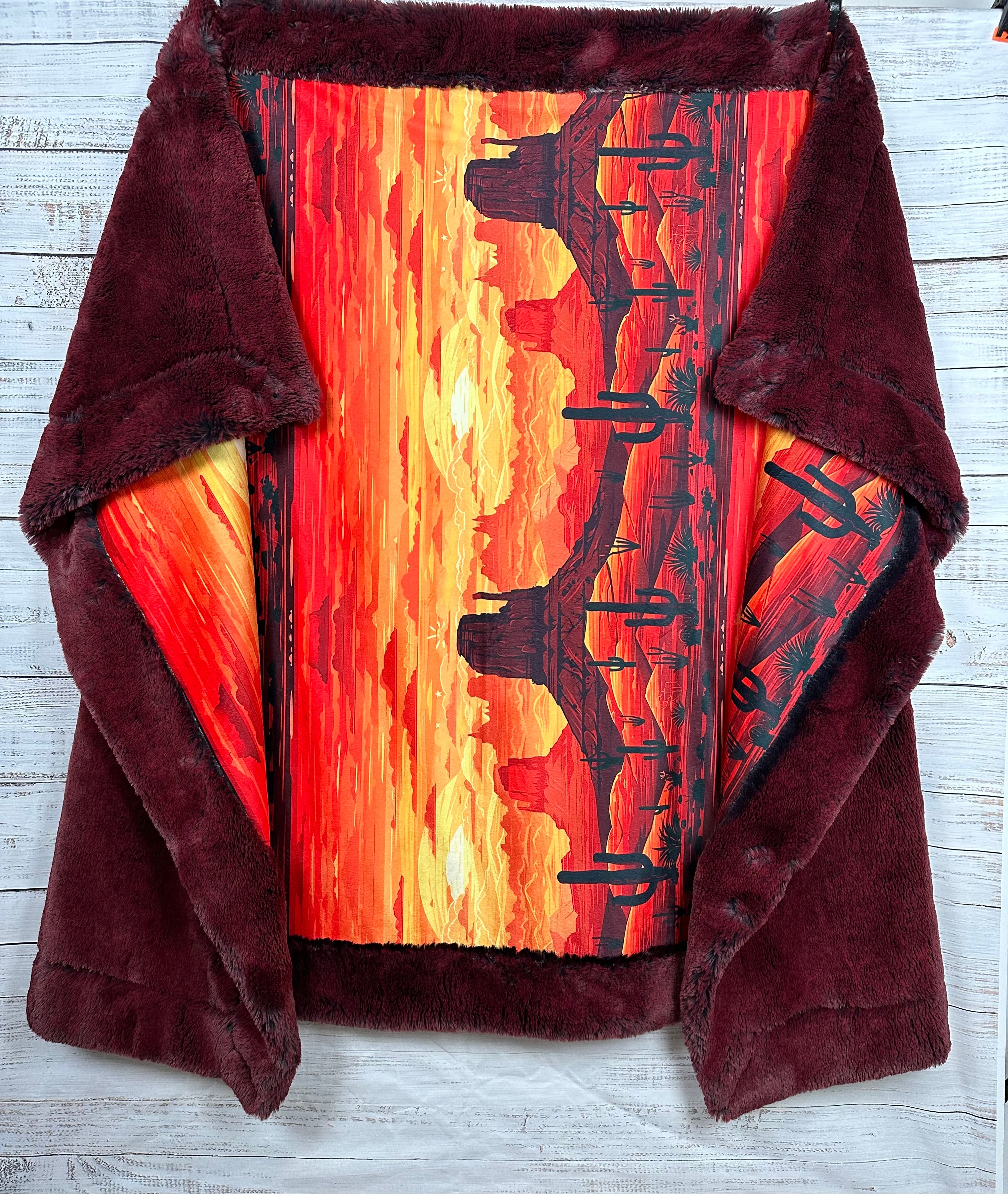 Premium 55x80 Large Minky Blanket with Arizona Landscape & Cherry Arctic Fox Design - Soft Cozy Throw for Bed, Couch, and Outdoor Adventures
