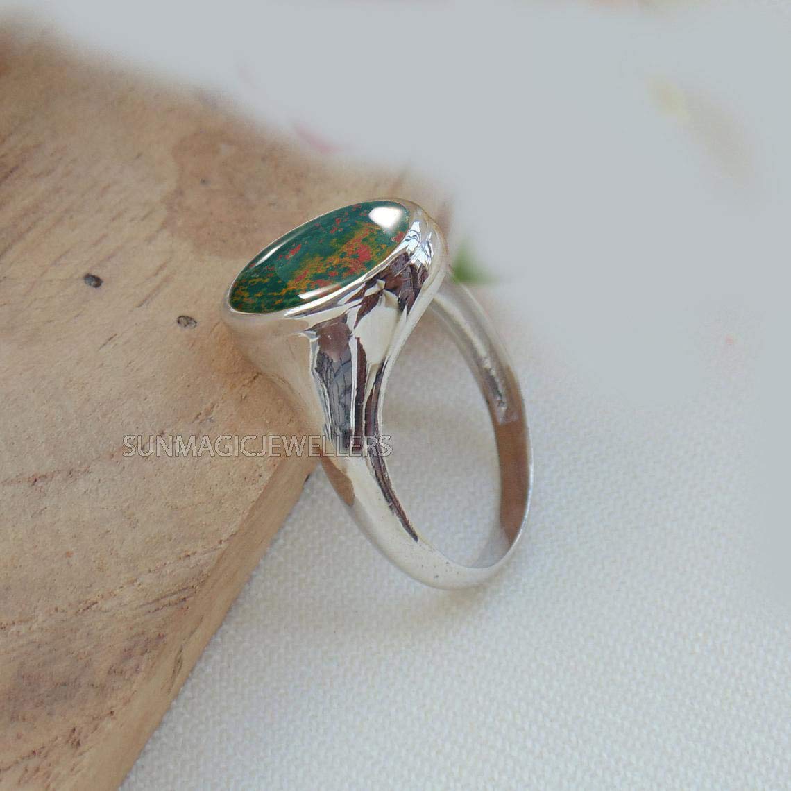 BloodStone Men's Signet Ring - 925 Sterling Silver Handmade Jewelry for Men | Unisex Signet Ring with Bloodstone | Perfect Gift for Husband, Boyfriend & Father | Wedding, Anniversary & Everyday Wear