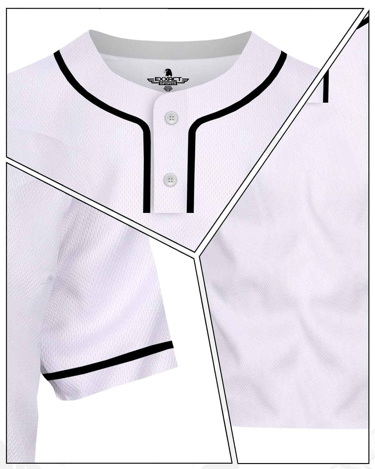 Exxact Sports Blank Baseball Jersey for Men & Women - 2-Button Plain Baseball Uniform for Softball & Baseball Players - Perfect for Team Sports, Casual Wear & Game Day Outfits