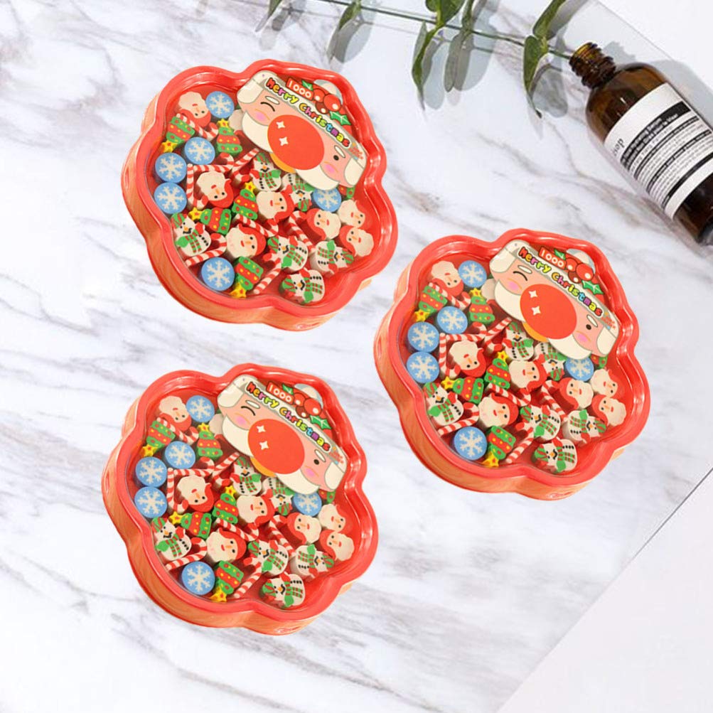 NUOBESTY 3 Pack Mini Christmas Erasers Set - Cute Santa & Snowman Erasers with Storage Box for Holiday Party Favors, Classroom Rewards, School Supplies - Perfect for Christmas Gifts, Office Decor, Kids Crafts & DIY Projects