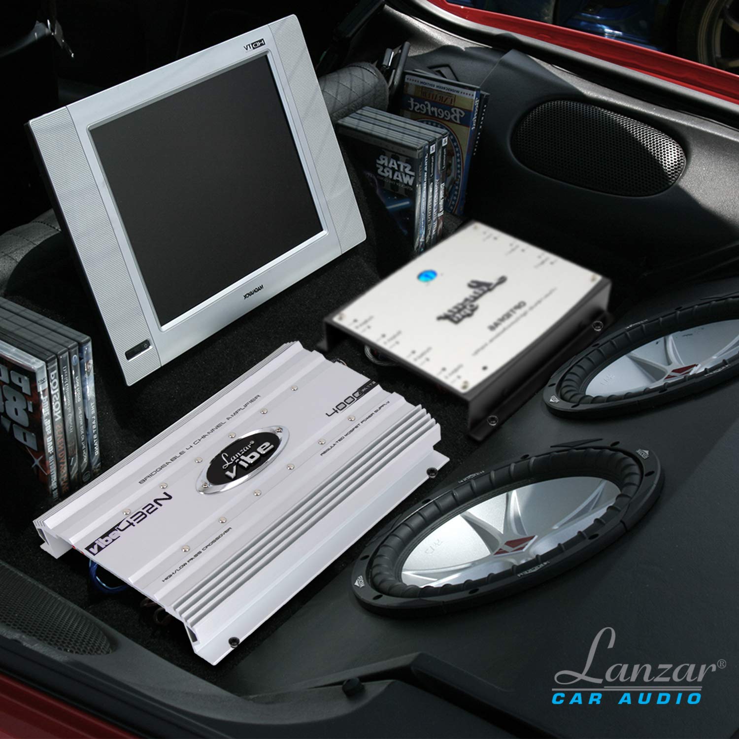 Lanzar 4000W 4-Channel Car Amplifier - Bass Control & LED for Car Audio Systems