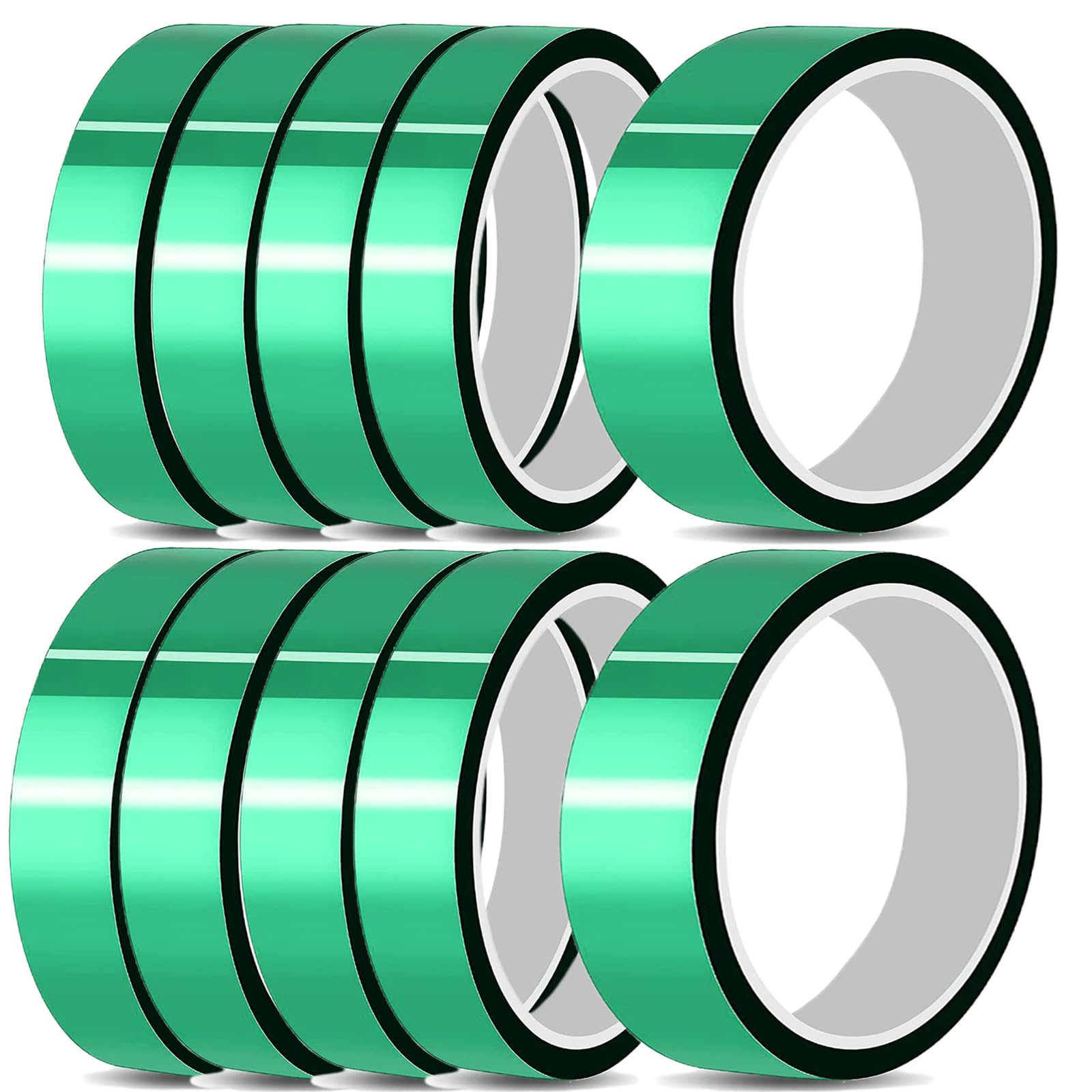 MECOLOUR Heat Press Tape - 10 Rolls, 10mm x 33m, Green Polyester Heat-Resistant Adhesive Tape for HTV Vinyl, Fabric Crafts, T-Shirt Printing | Perfect for DIY Projects, Sublimation, and Heat Transfer Applications