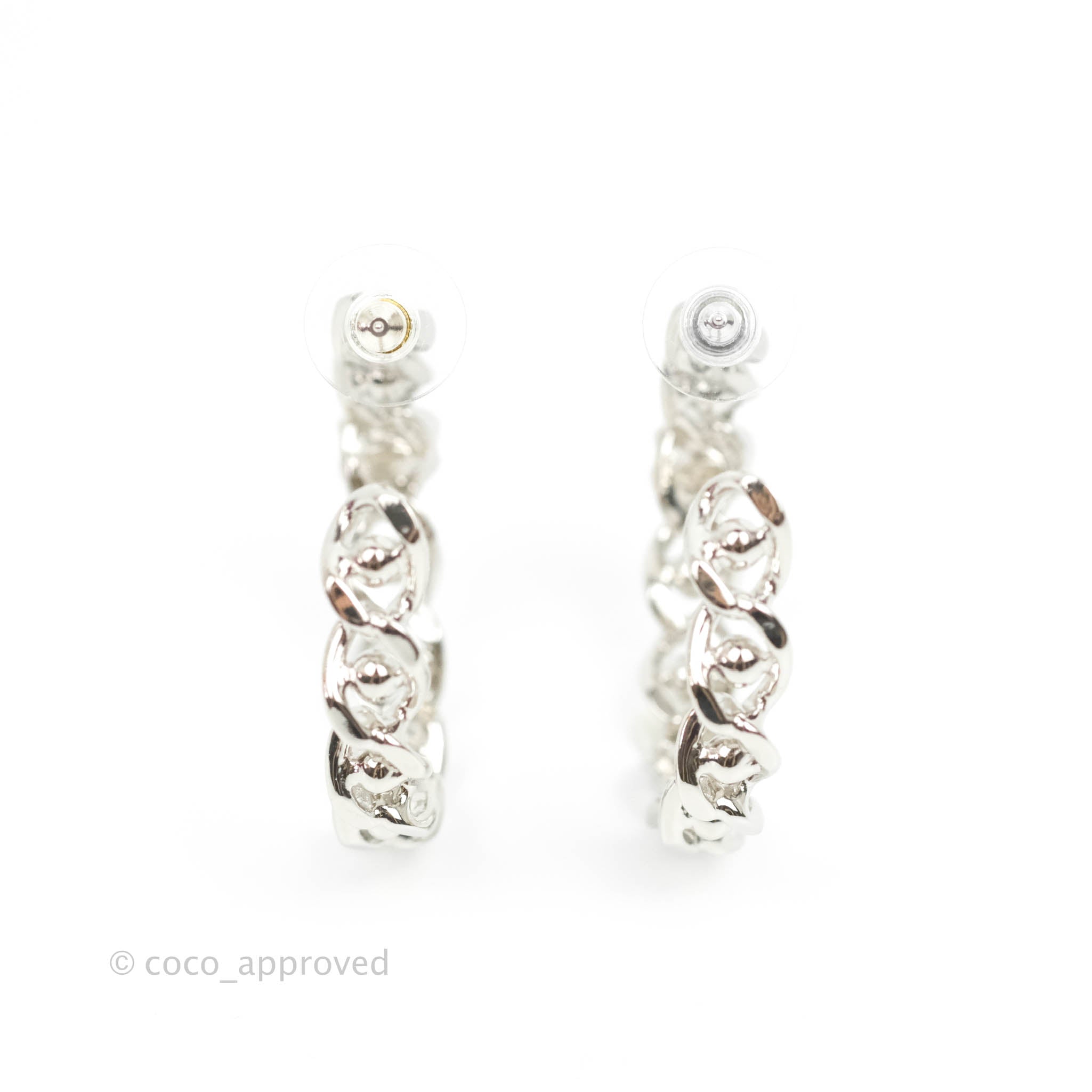 Chanel CC Chain Hoop Earrings in Silver Tone - 22A Collection | Luxury Fashion Jewelry for Women | Perfect for Parties, Weddings & Special Occasions