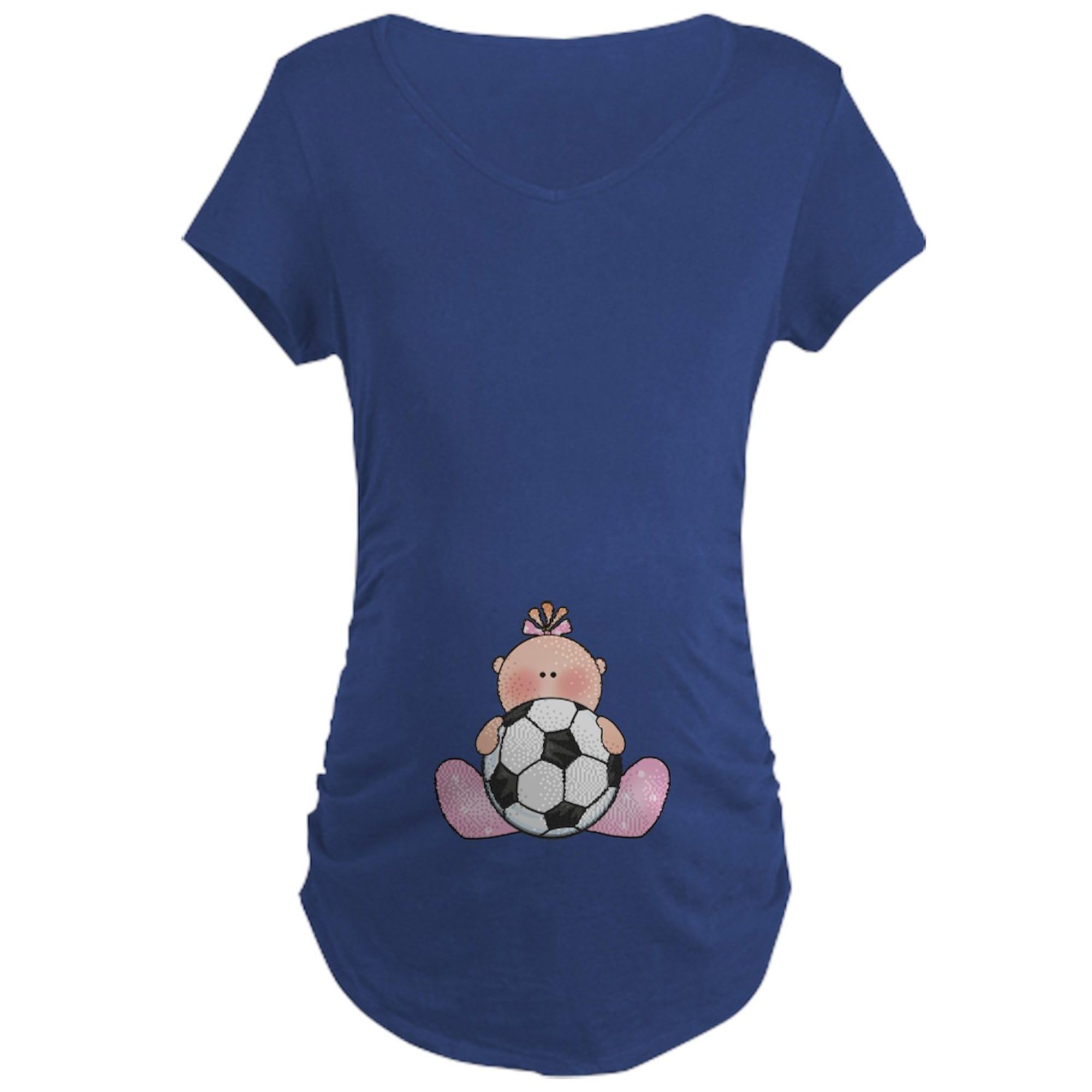 Lil Soccer Baby Girl Maternity Dark T-Shirt - Women's Ruched Side Maternity Tee for Soccer Moms & Pregnant Women | Perfect for Pregnancy Announcements & Soccer Team Support
