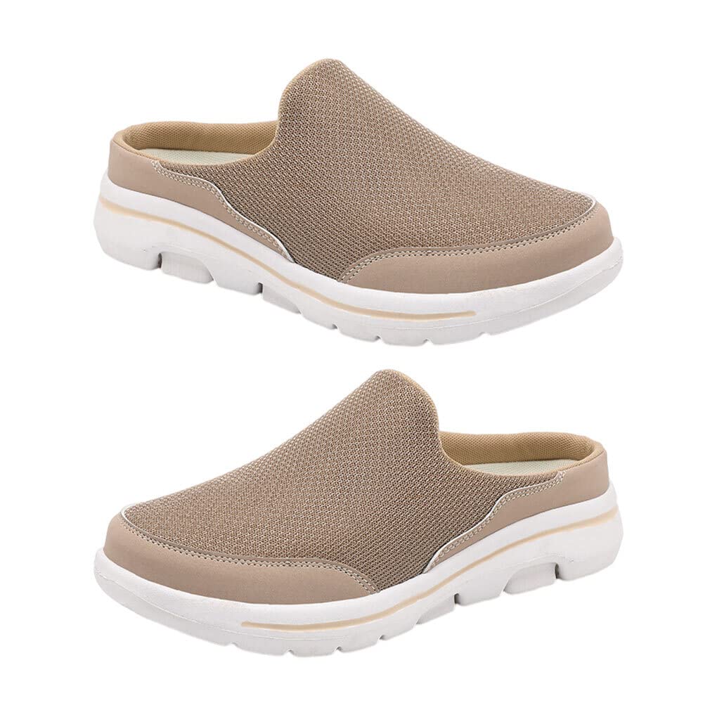 SUDNJIALQ Women's Casual Mesh Slide Sandals - Breathable Summer Slippers for Indoor/Outdoor Wear, Travel & Parties - Comfortable Khaki Footwear Size 44 - Perfect for Beach, Poolside, and Home Relaxation