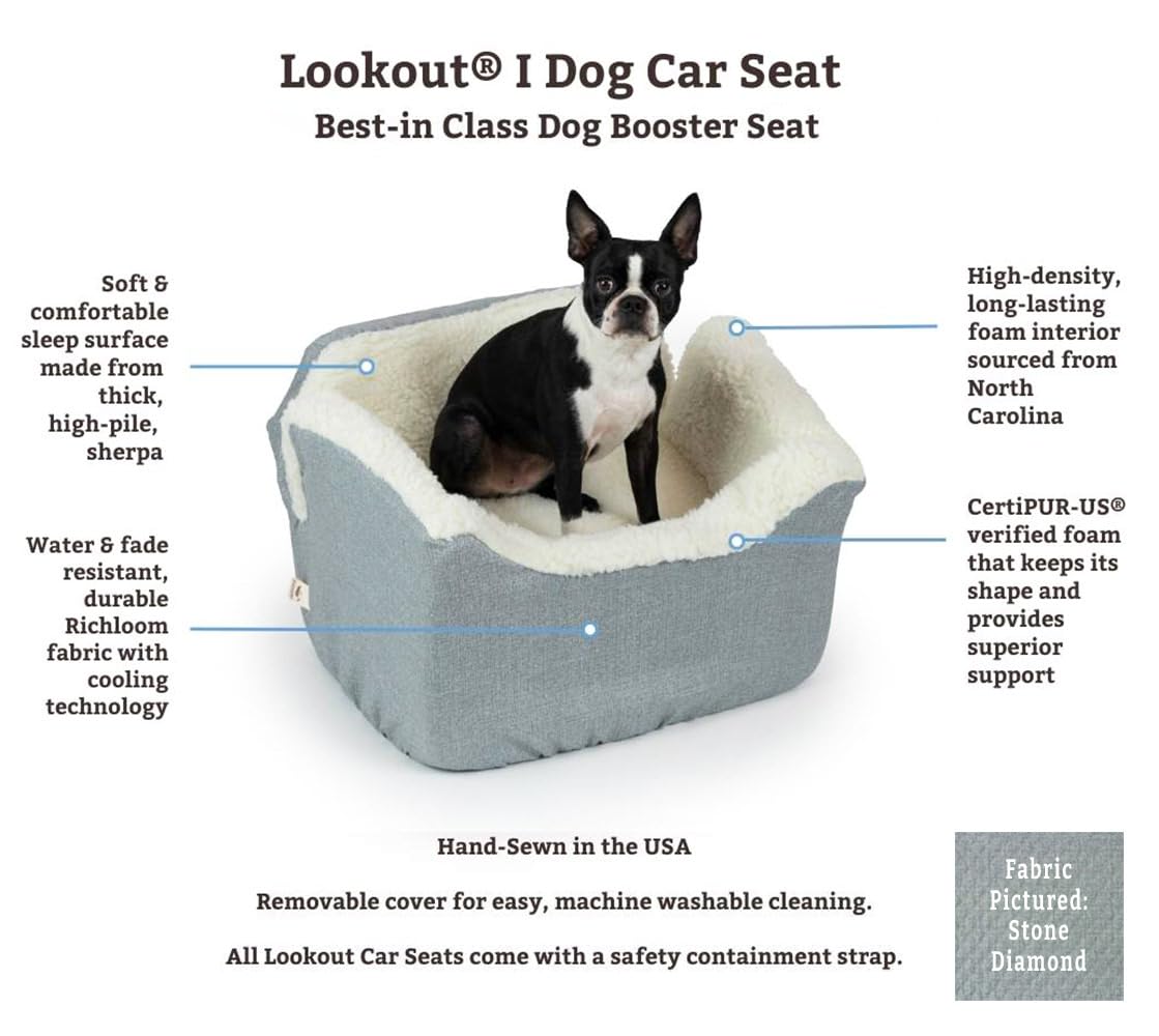 Snoozer Lookout Dog Booster Car Seat for Small Dogs 5-15 lbs - Black Diamond Fabric Pet Car Seat to Prevent Motion Sickness - Removable & Machine Washable Cover - Perfect for Road Trips & Vet Visits