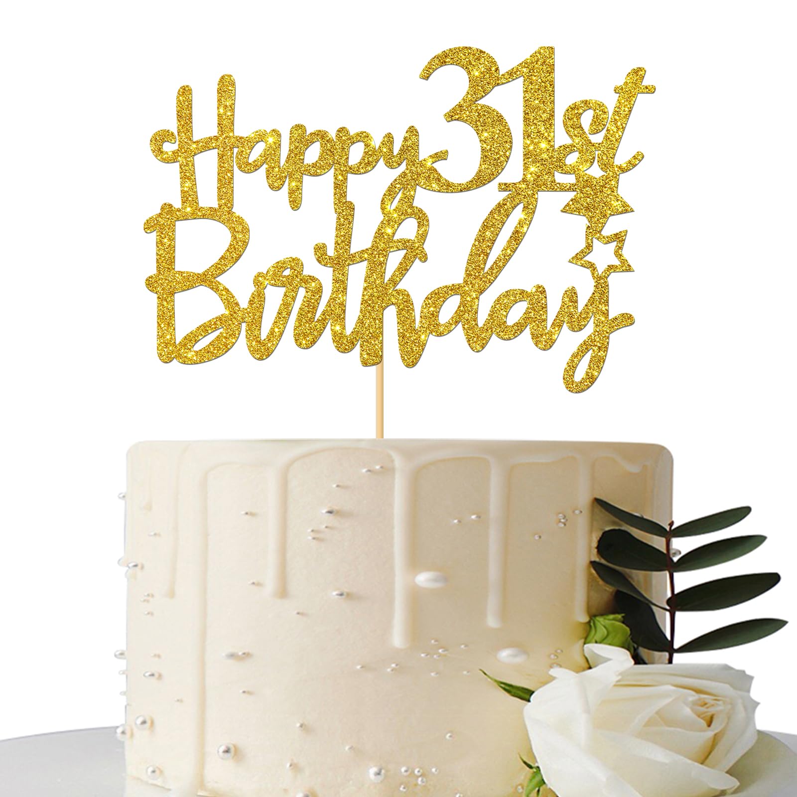31st Birthday Cake Topper - Gold Glitter 31 Sign for Cakes - Cheers to 31 Years Party Decorations - Perfect for Birthday Cakes, Cupcakes & Dessert Tables