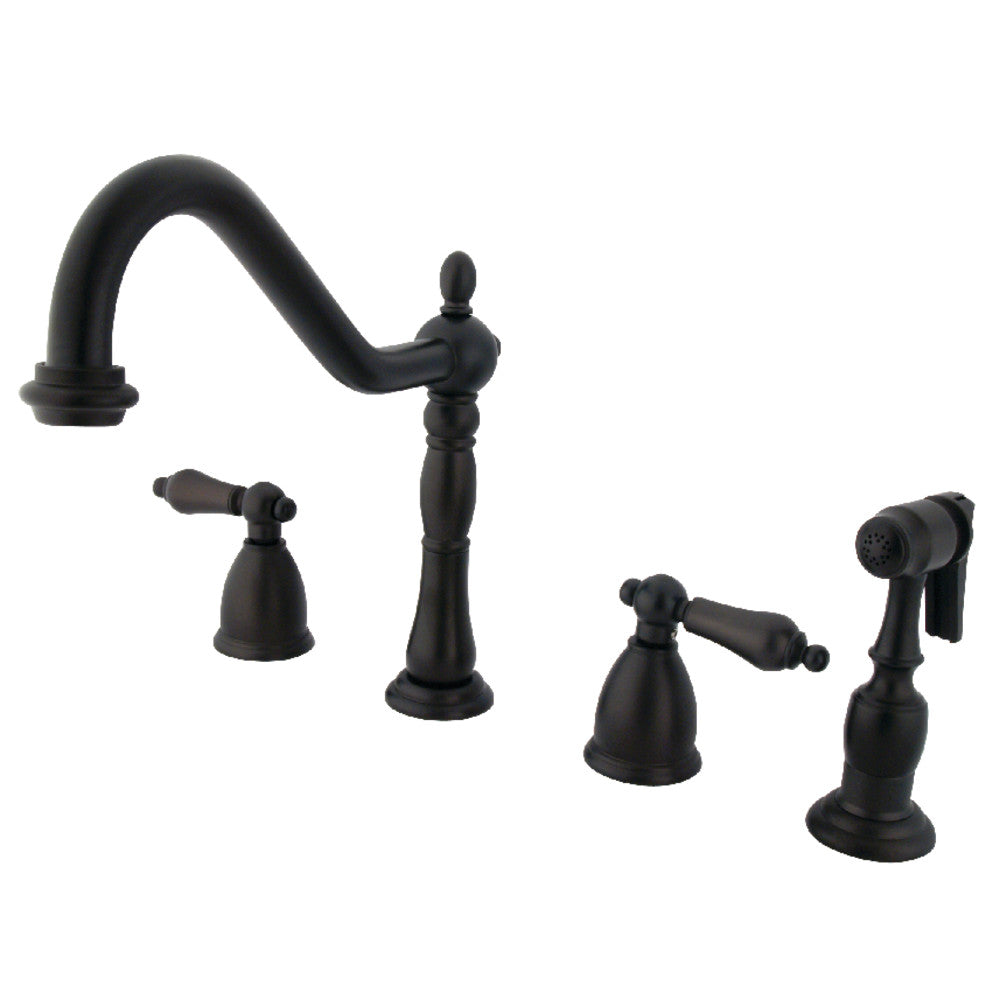 Kingston Brass KB1791ALBS Widespread Kitchen Faucet - High Arc Pull-Down Sprayer, Oil Rubbed Bronze Finish for Modern Farmhouse & Industrial Style Kitchens