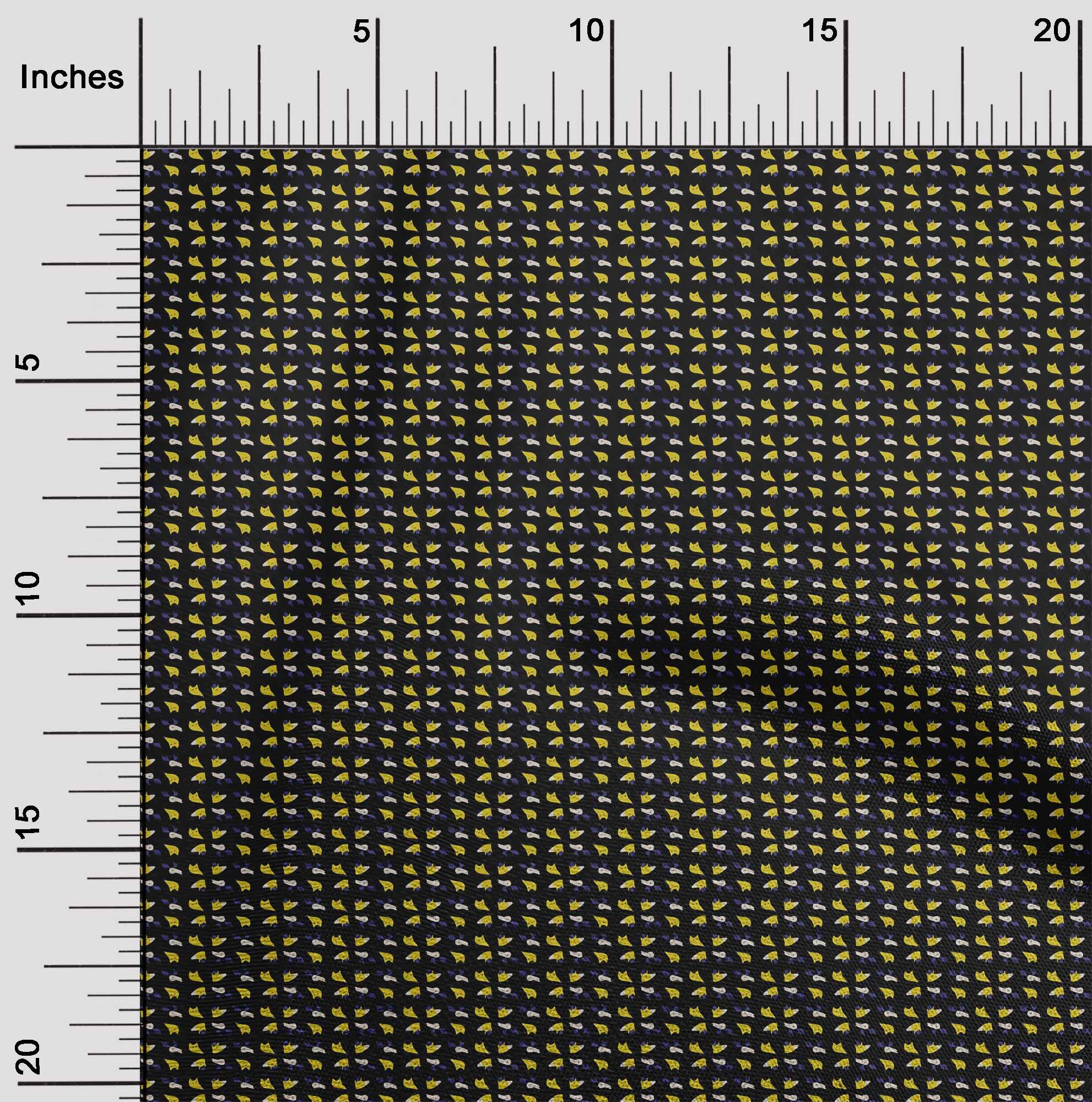 oneOone 100% Cotton Poplin Fabric - Black Deer & Fox Face Cartoon Print Dress Material (42 Inch Wide) | Perfect for DIY Dresses, Quilting & Home Decor Projects