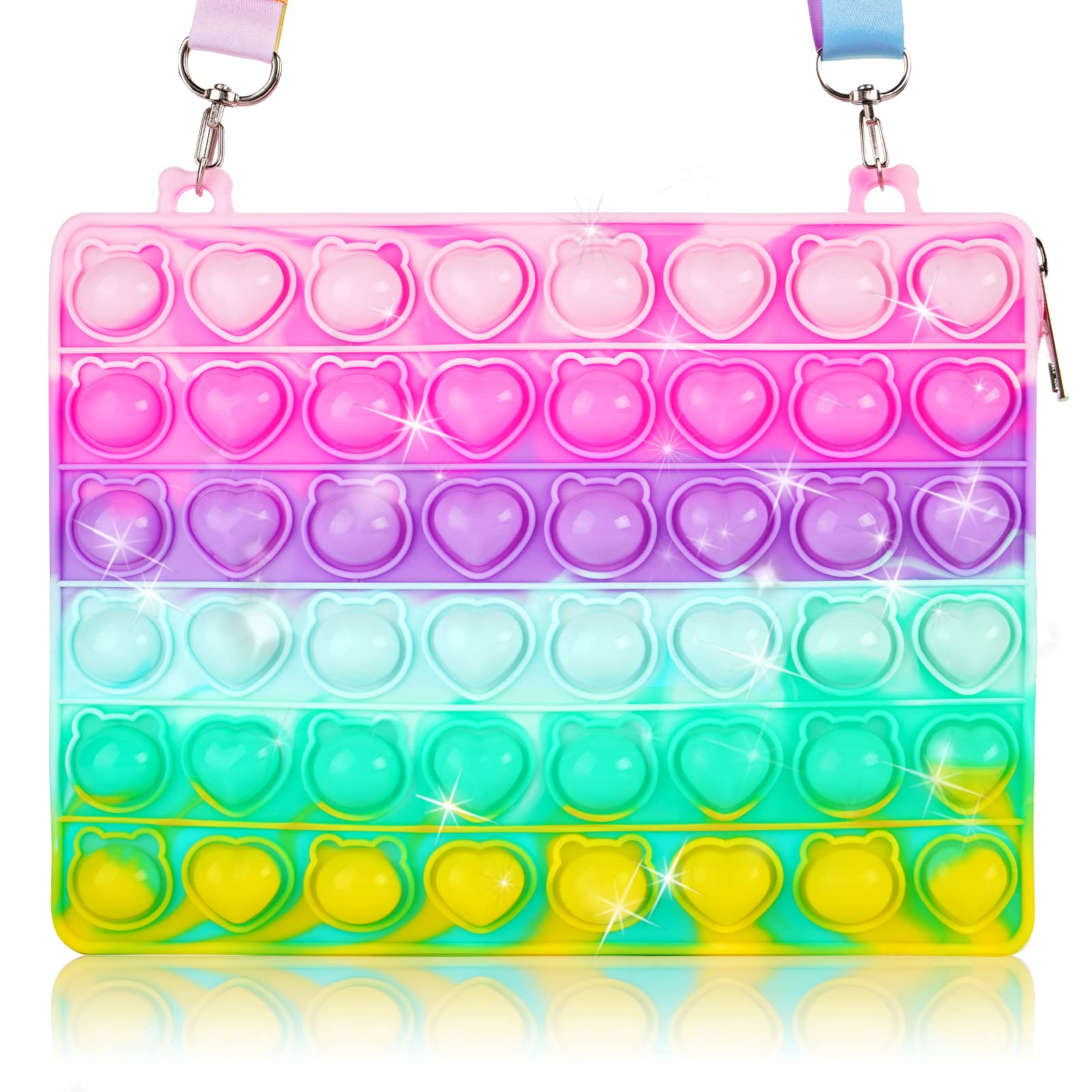 MOVCZON Rainbow Pop Purse Bag for Girls - Sensory Fidget Toy Wallet with Push Bubble for Stress Relief | Toddler Coin Purse & Birthday Party Favors Gift for Kids | Perfect for School, Travel, and Sensory Play