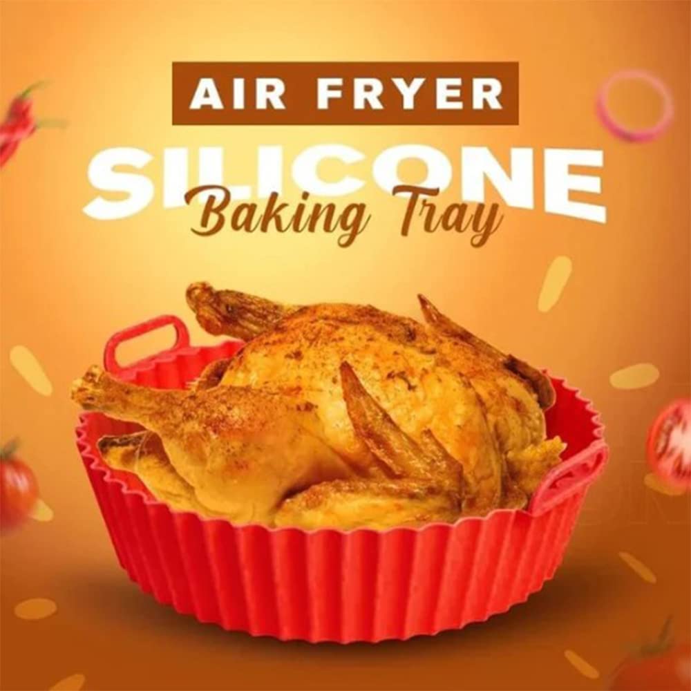 **2022 Upgraded Air Fryer Silicone Baking Tray - 7.9 Inch, Non-Toxic & Food Safe Silicone Air Fryer Basket, Reusable Replacement for Disposable Paper Liners (Brown, Type B, 2mm Thick) - Perfect for Frying, Baking, Roasting & Healthy Cooking**
