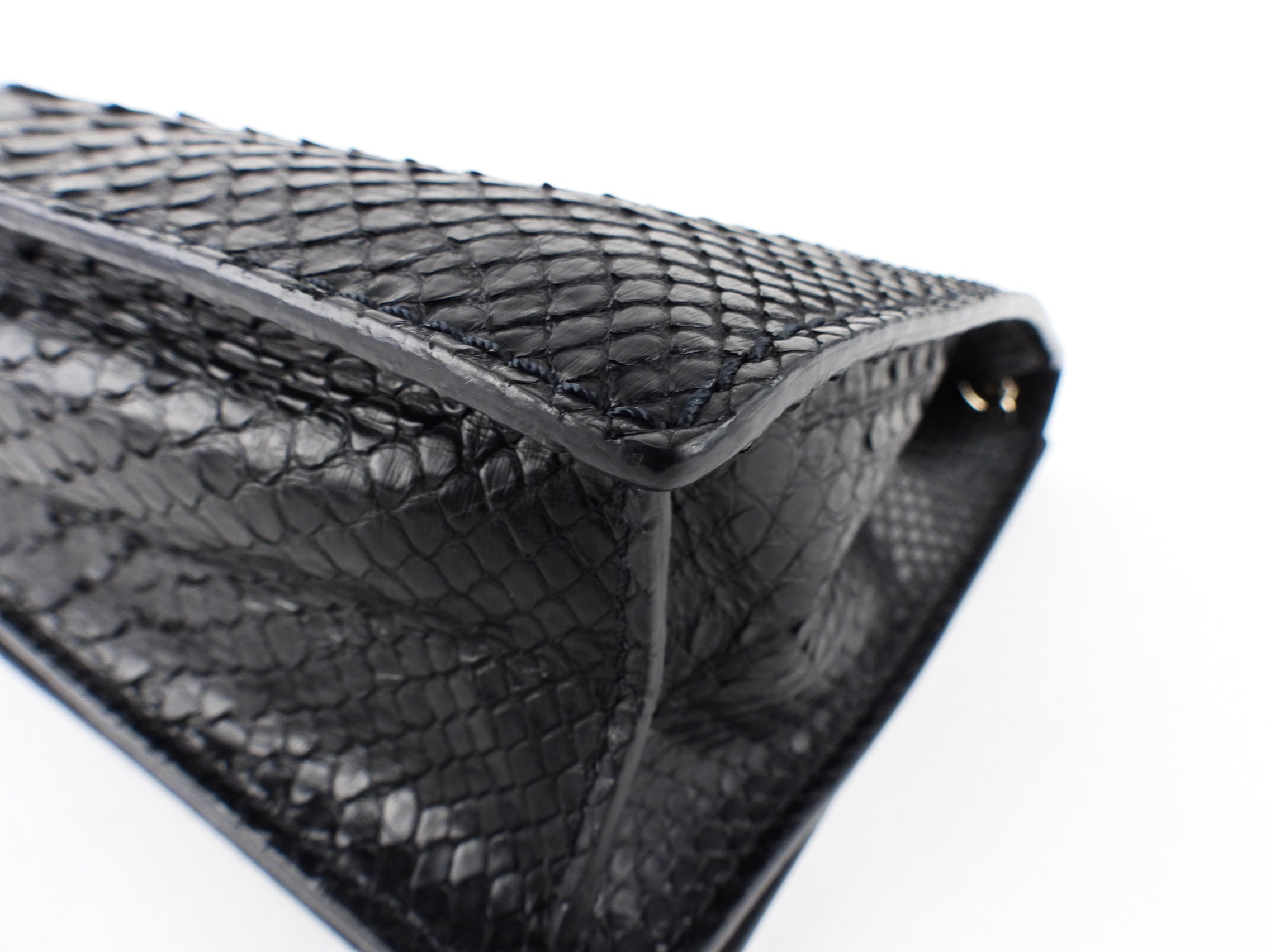 Calvin Klein Black Python Leather Chain Flap Bag for Women - Luxury Exotic Handbag for Evening Parties & Special Occasions