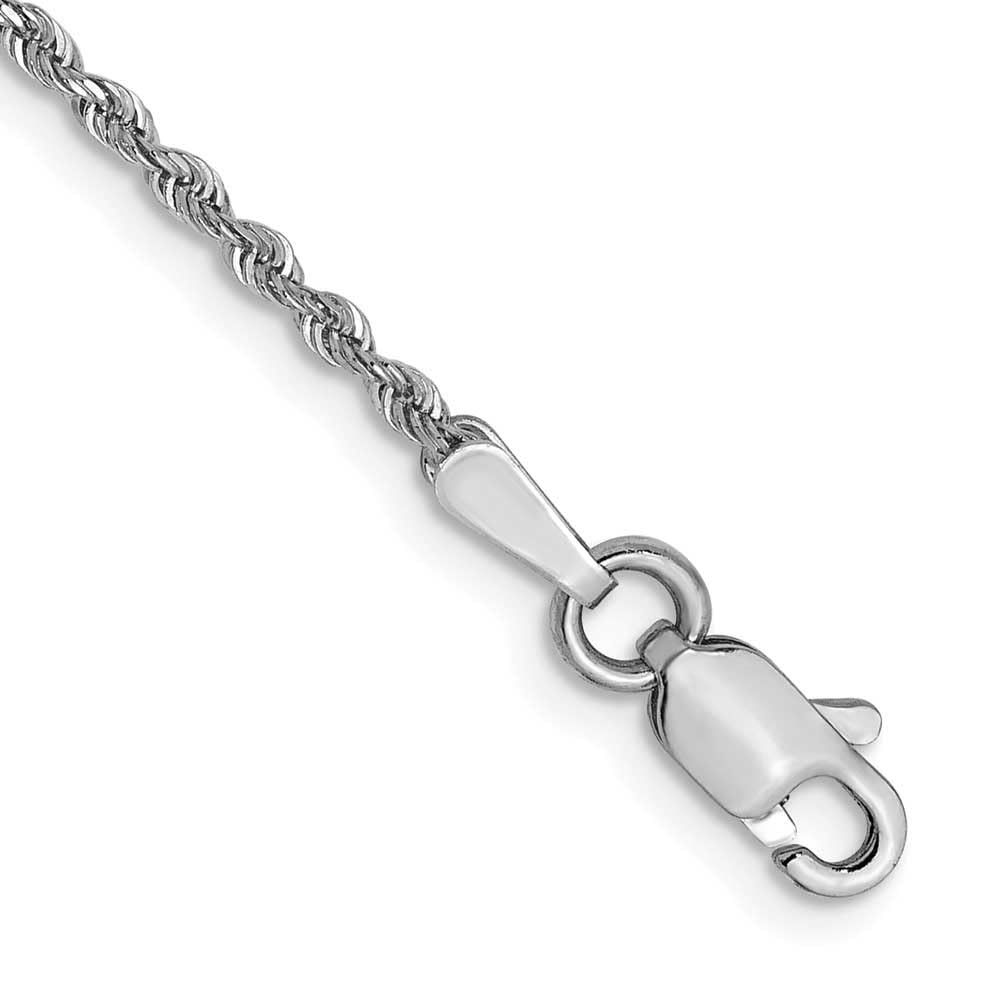 14K White Gold 1.3mm Diamond-Cut Rope Chain Anklet - 9 Inch Adjustable Ankle Bracelet for Women, Perfect for Beach, Wedding & Everyday Wear