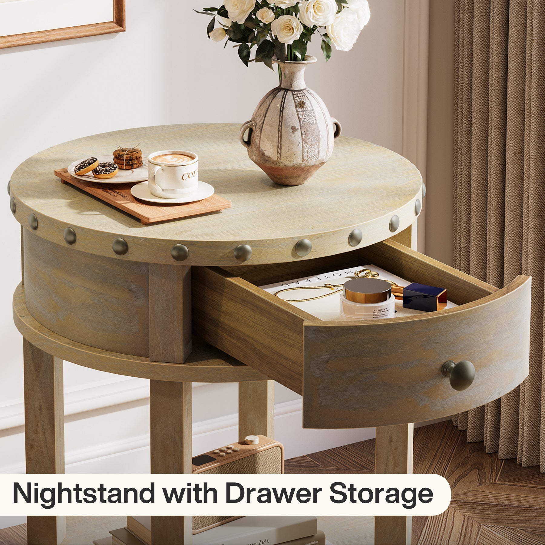 19.6 Inch Small End Table with Drawer & Bottom Shelf - Nightstand, Living Room Accent Table, Bedside Table for Bedroom Decor