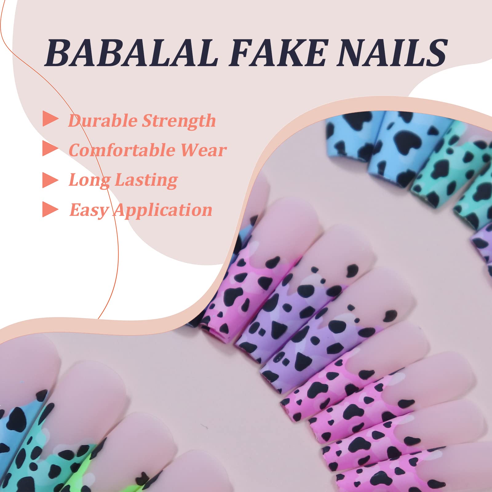 BABALAL 24pcs Coffin Press-On Nails - Matte Glue Long Fake Nails with Leopard Print Design, Ballerina Acrylic Full Cover Stick on Nails for Women | Perfect for Parties, Weddings, and Special Occasions
