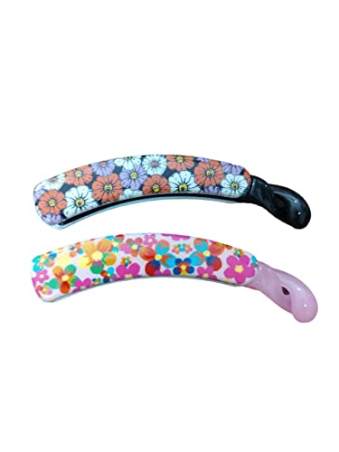 Stylish Printed Banana Hair Clips for Women - Non-Slip Hair Claws & Barrettes (Pack of 2, Multicolor) - Perfect for Ponytails, Buns & Everyday Hairstyles