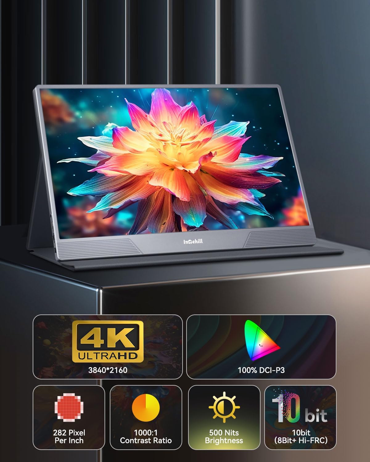 4K Portable Monitor 15.6 Inch - A+ Grade Ultra HD 3840x2160 USB-C & HDMI Laptop Screen - HDR Gaming Monitor with Built-in Speakers for Travel, Office & Home Entertainment