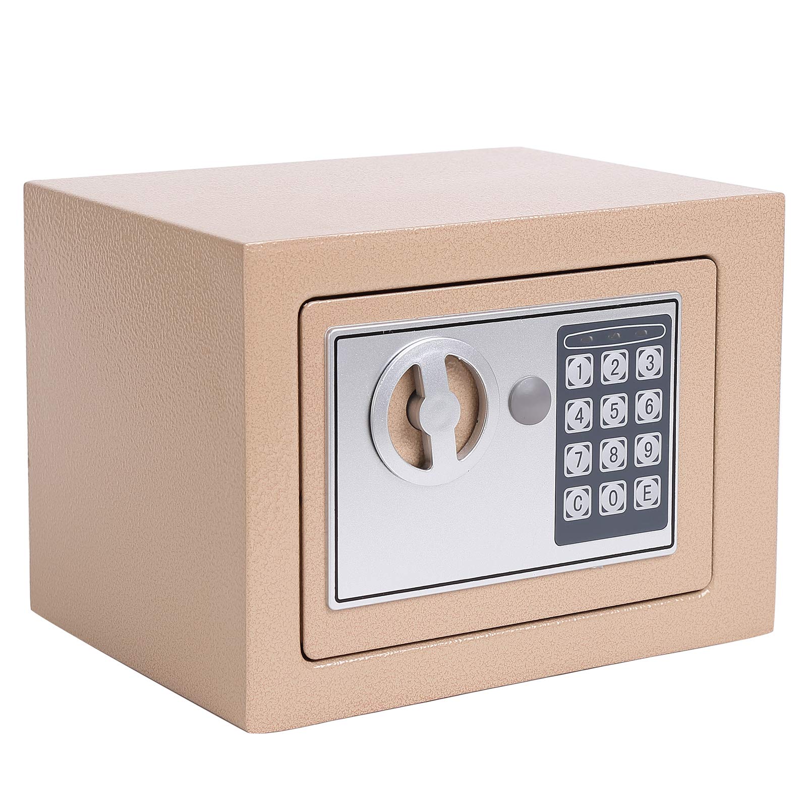Digital Security Safe Box with Key & Electronic Lock - 0.17 Cu Ft Home Office Hotel Cash Jewelry Storage Safe (Ochre Yellow) | Ideal for Valuables Protection in Bedroom, Business & Travel