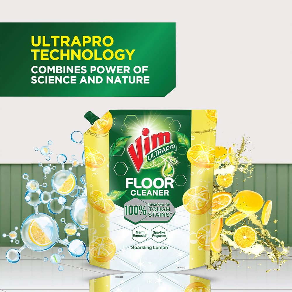 Vim Floor Cleaner 1.8L - Sparkling Lemon Scent | 100% Stain Remover for Deep Cleaning Floors | Long Lasting Freshness | Ideal for Kitchen, Bathroom & Hardwood Floors