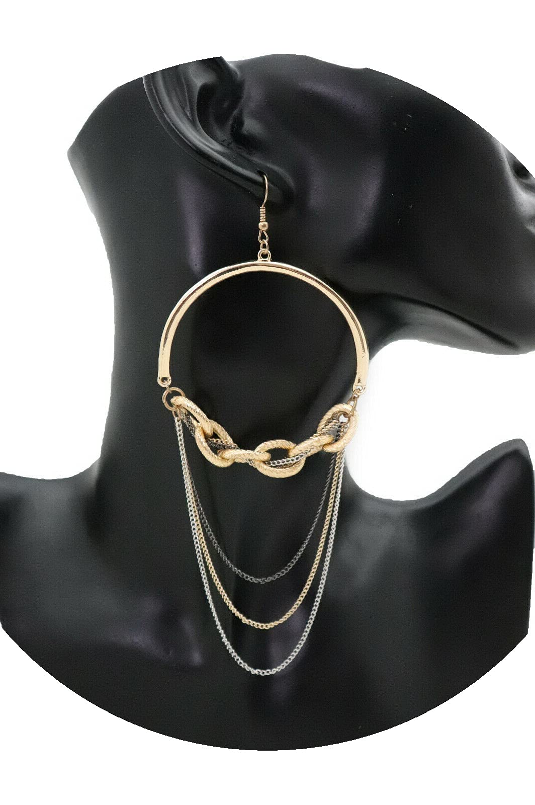 Stylish Women's Gold & Silver Pewter Chain Link Hoop Earrings Set - Chunky Crystal Statement Jewelry for Parties, Weddings & Everyday Wear