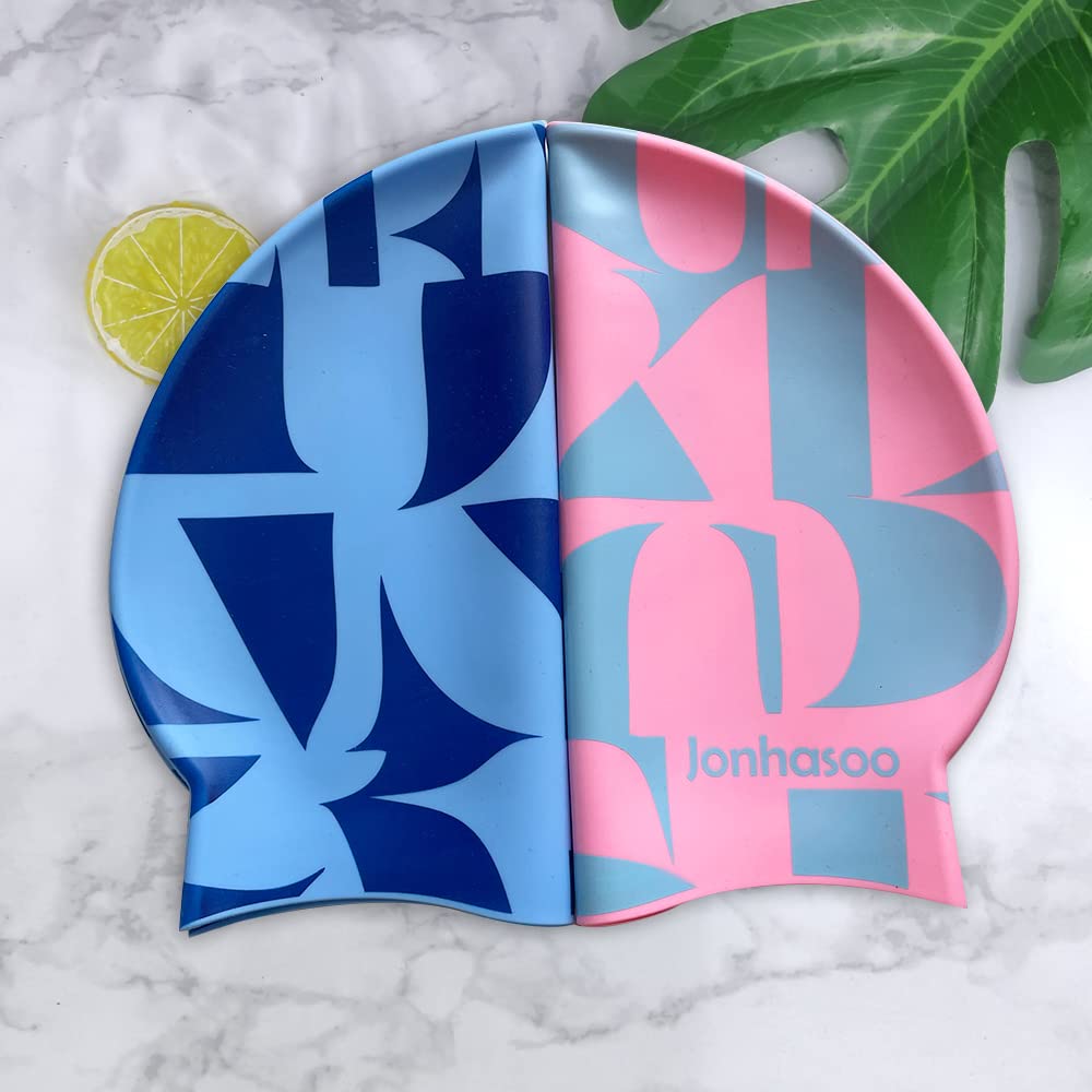 Women's Printed Swim Cap for Long Hair - Waterproof Silicone Swimming Cap for Women - Perfect for Lap Swimming, Pool Workouts & Competitive Swimming