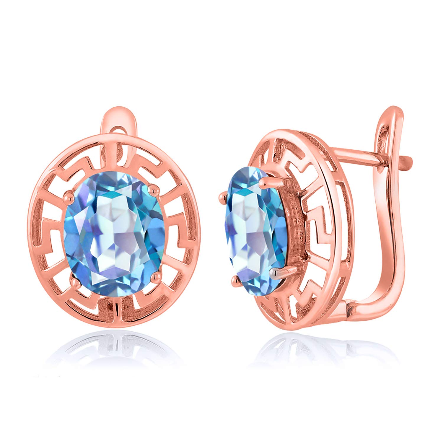 18K Rose Gold Plated Silver 10X8MM Oval Birthstone Greek Key Earrings for Women | Fine Jewelry Gifts for Mom, Wife, Her | Perfect for Weddings, Anniversaries & Special Occasions
