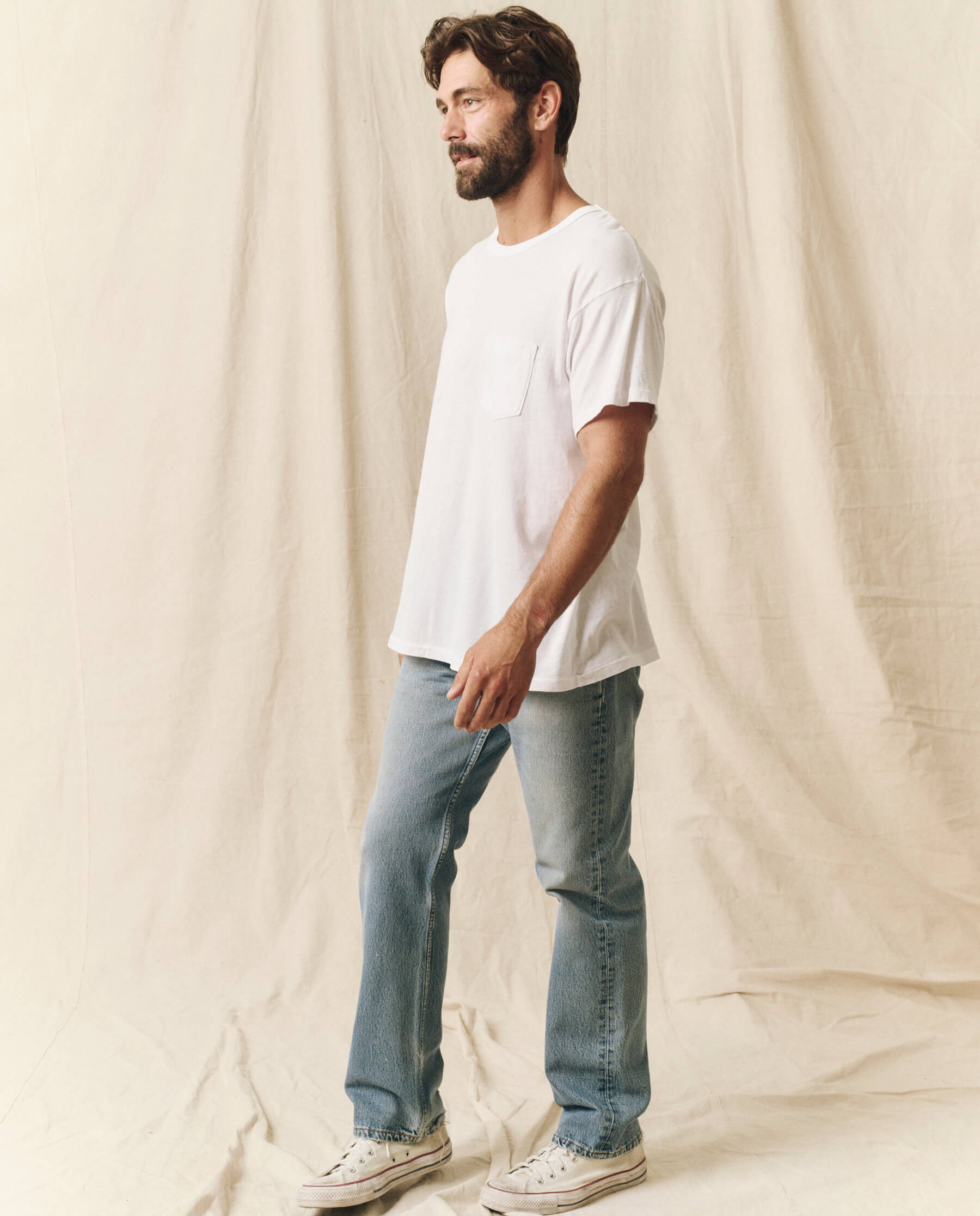 Premium Men's Pocket T-Shirt - 100% Cotton True White Crew Neck Tee for Casual Wear & Everyday Comfort