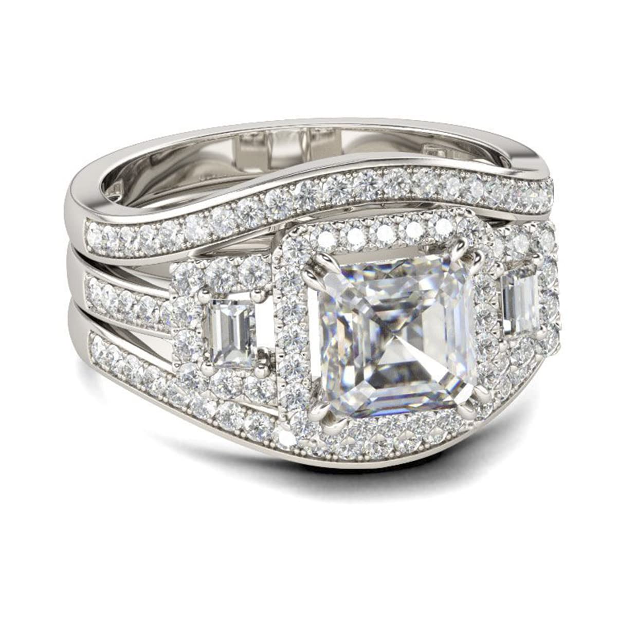 Jeulia 3 Carat Diamond Band Ring - 14K Gold & Sterling Silver Three Stone Bridal Set, Classic Dainty Halo Wedding Promise Ring for Anniversary - Jewelry Gift Box Included | Perfect for Engagement, Proposal & Special Occasions