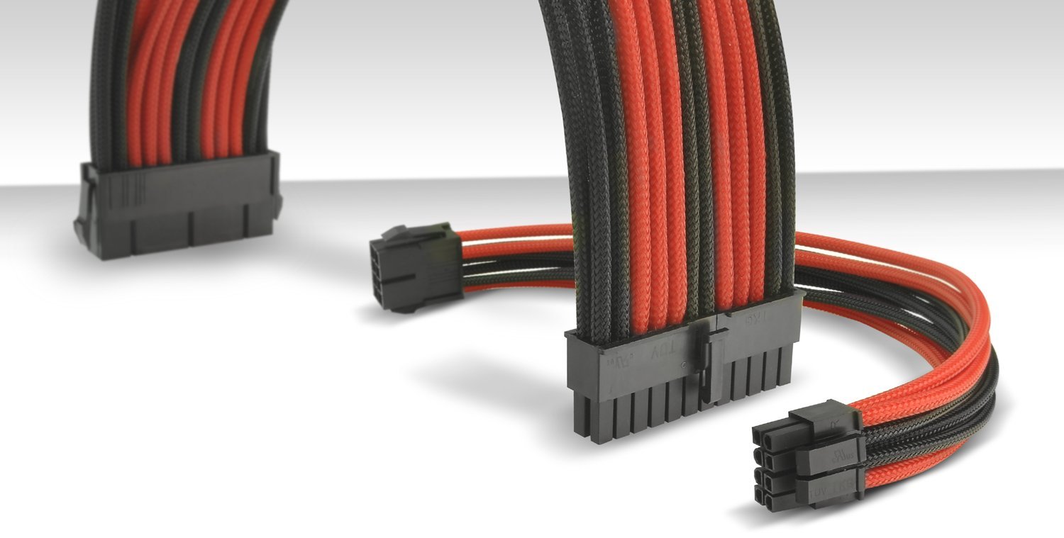 Thermaltake TtMod Sleeve Extension Power Supply Cable Kit - Premium ATX/EPS/8-Pin PCI-E/6-Pin PCI-E PSU Cables with Cable Combs (Red/Black) for Custom PC Builds, Gaming Rigs & Workstations - Model AC-033-CN1NAN-A1