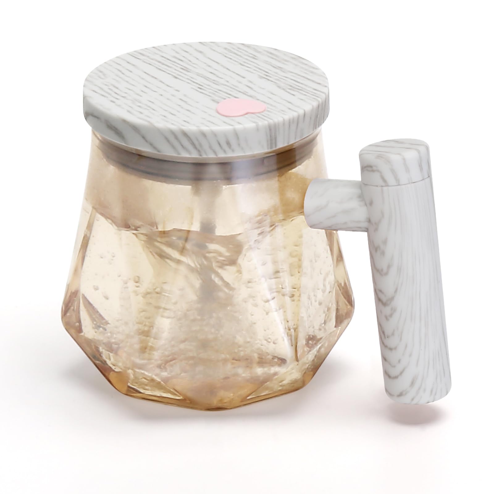 Self Stirring Coffee Mug - 400ml Electric Mixing Glass Cup with Lid & Handle, Auto Stirring for Coffee, Tea, Hot Chocolate & Protein Powder (Requires 2*AAA Batteries) - Perfect for Office, Home & Travel Use