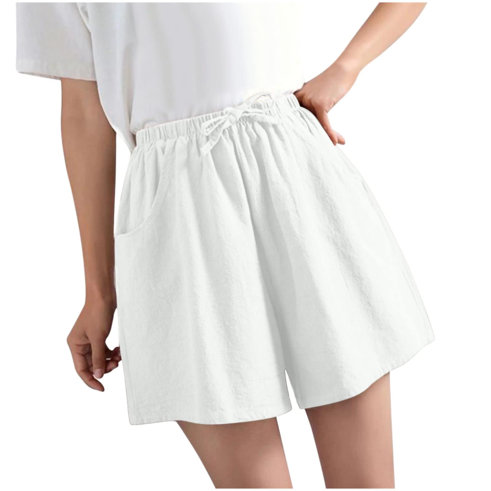 BLVB Women's High Waist Linen Shorts - Loose Fit Casual & Workout