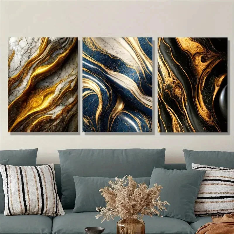 3-Piece Abstract Metal Wall Art Prints - Ready to Hang Modern Luxury Home Decor for Living Room, Bedroom & Office