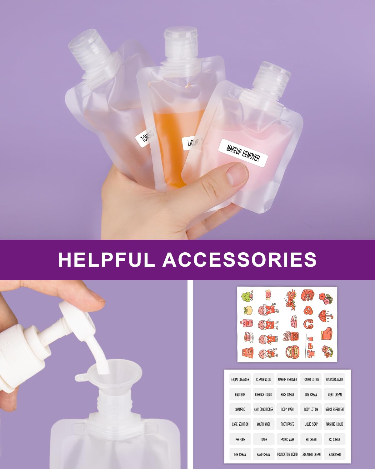 18-Piece Leakproof Travel Toiletry Pouches Set - Refillable Stand-Up Cosmetic Containers for Shampoo, Lotion (30/50/100ml) | Perfect for Air Travel, Gym & Weekend Getaways