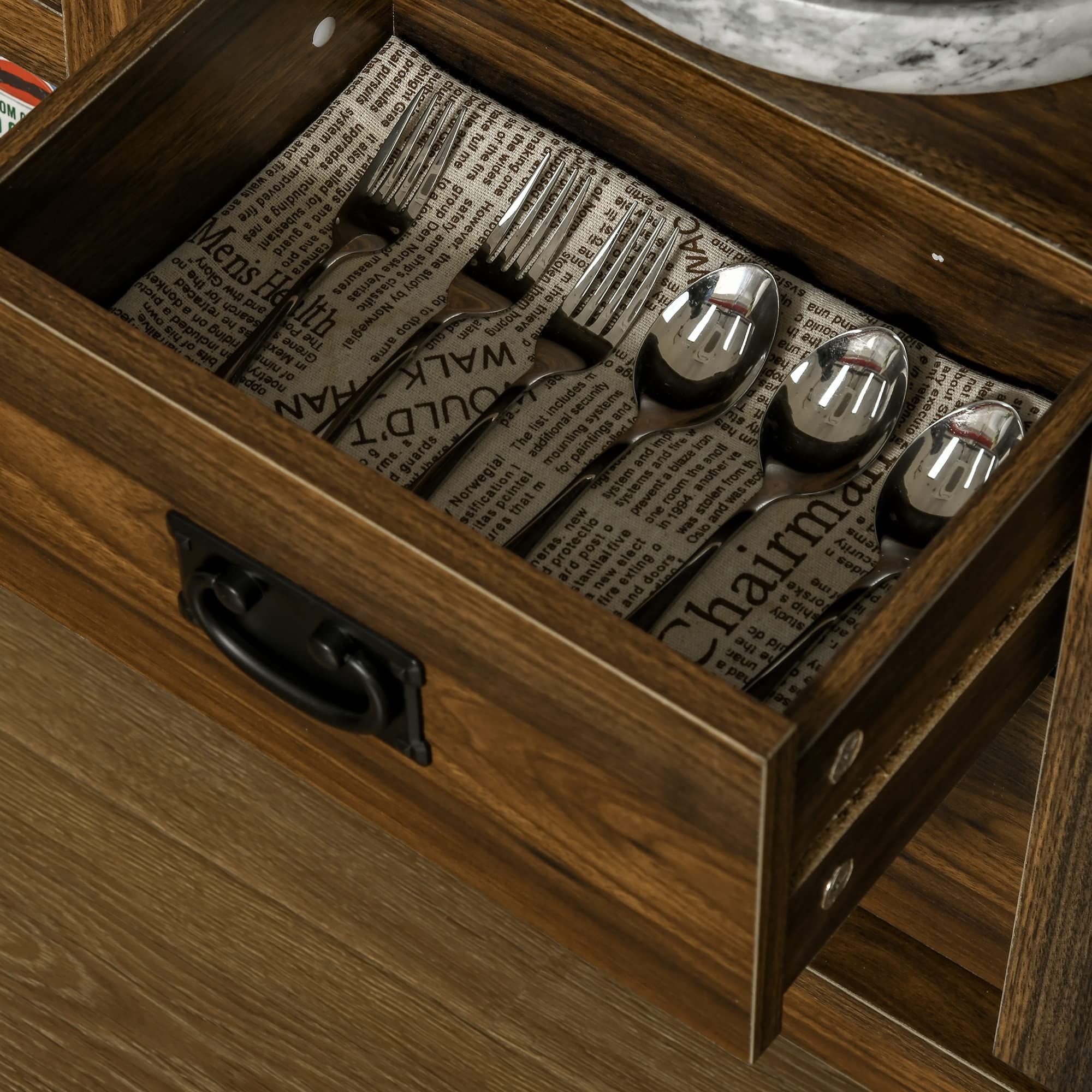 HOMCOM Dark Walnut Sideboard Buffet Cabinet with Glass Door - Coffee Bar Cabinet with Storage Drawers & Adjustable Shelves for Kitchen, Living Room - Perfect for Dining Room Storage & Entertaining Guests