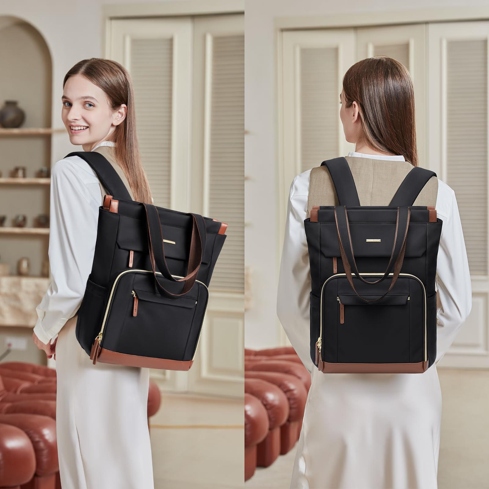 Convertible Laptop Backpack for Women & Men - 16Inch Black Daypack for Work, Travel & College