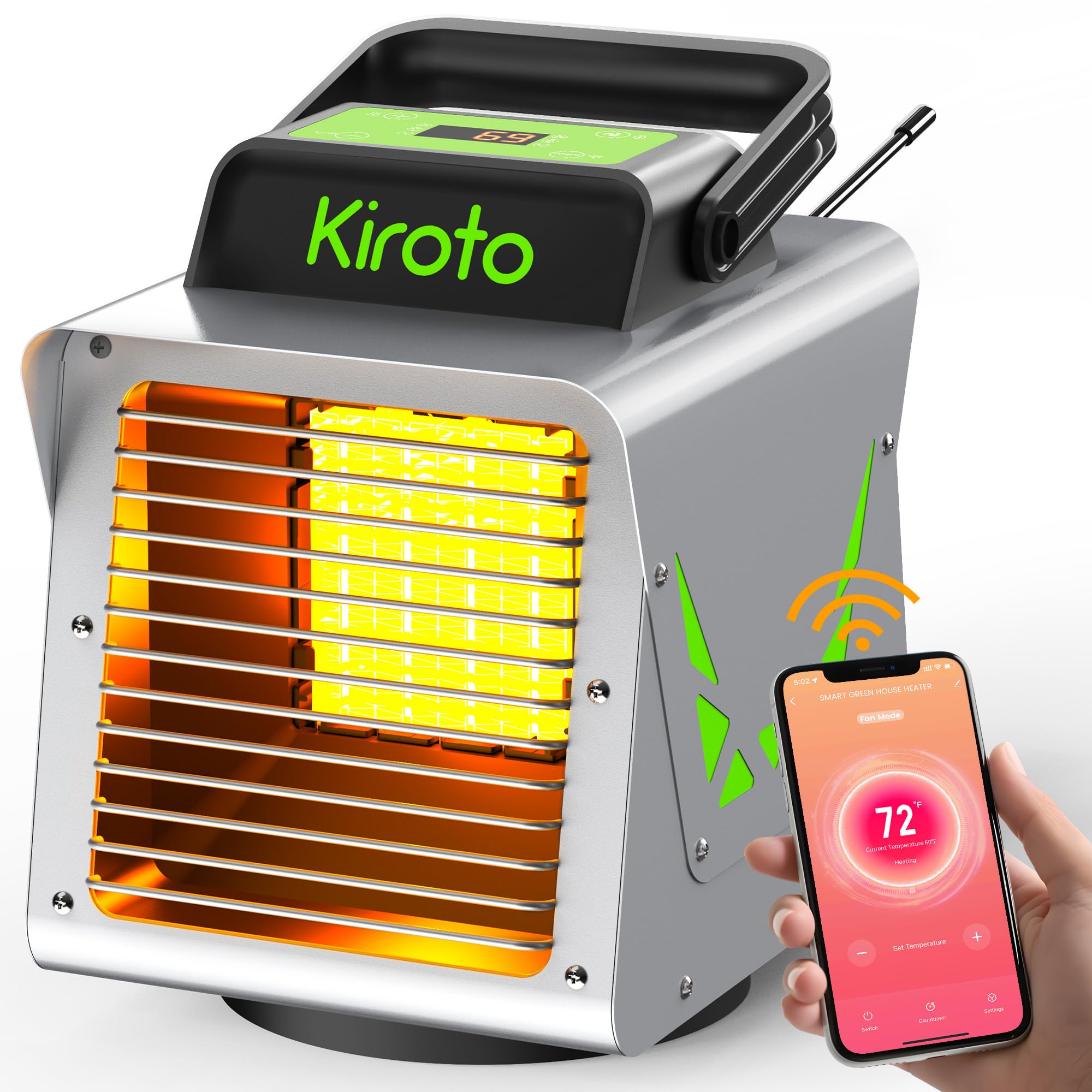 1500W Smart Greenhouse Heater with Thermostat & APP Remote Control - Portable Electric Heater for Plants, Vegetables, Flowers - Safe Indoor/Outdoor Use for Greenhouses, Grow Tents, Garages, Sheds & Winter Plant Protection